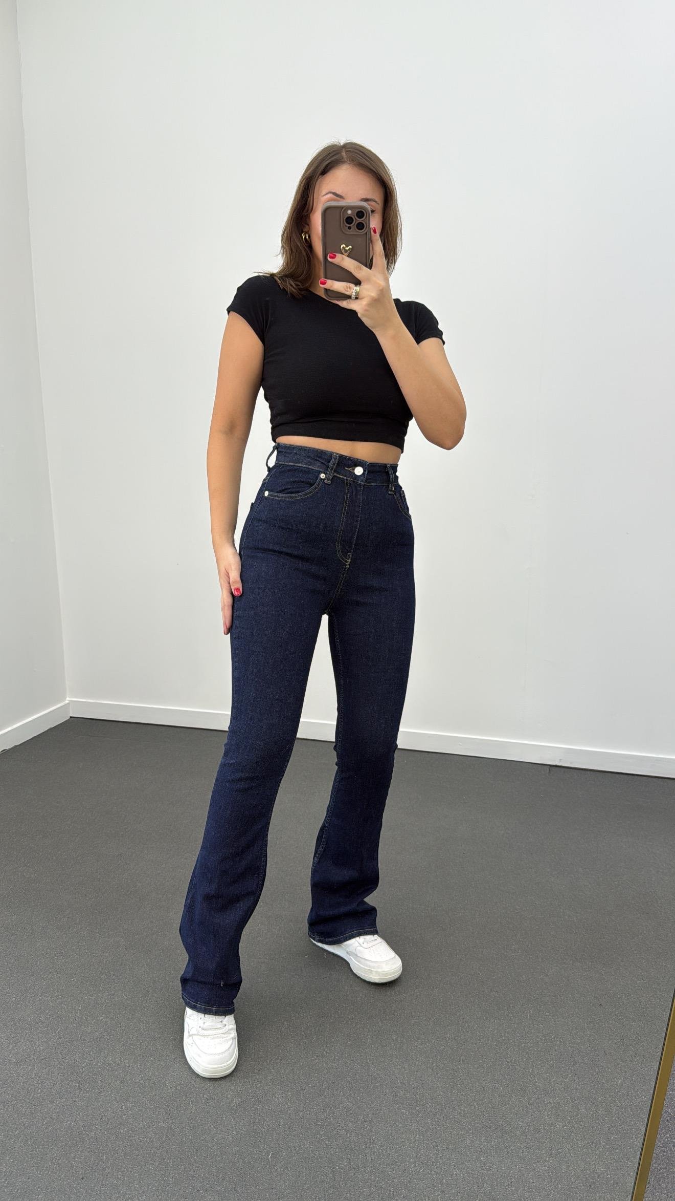 ZR Dark Blue Extra Yüksek Bel Full Likralı Flare Jeans