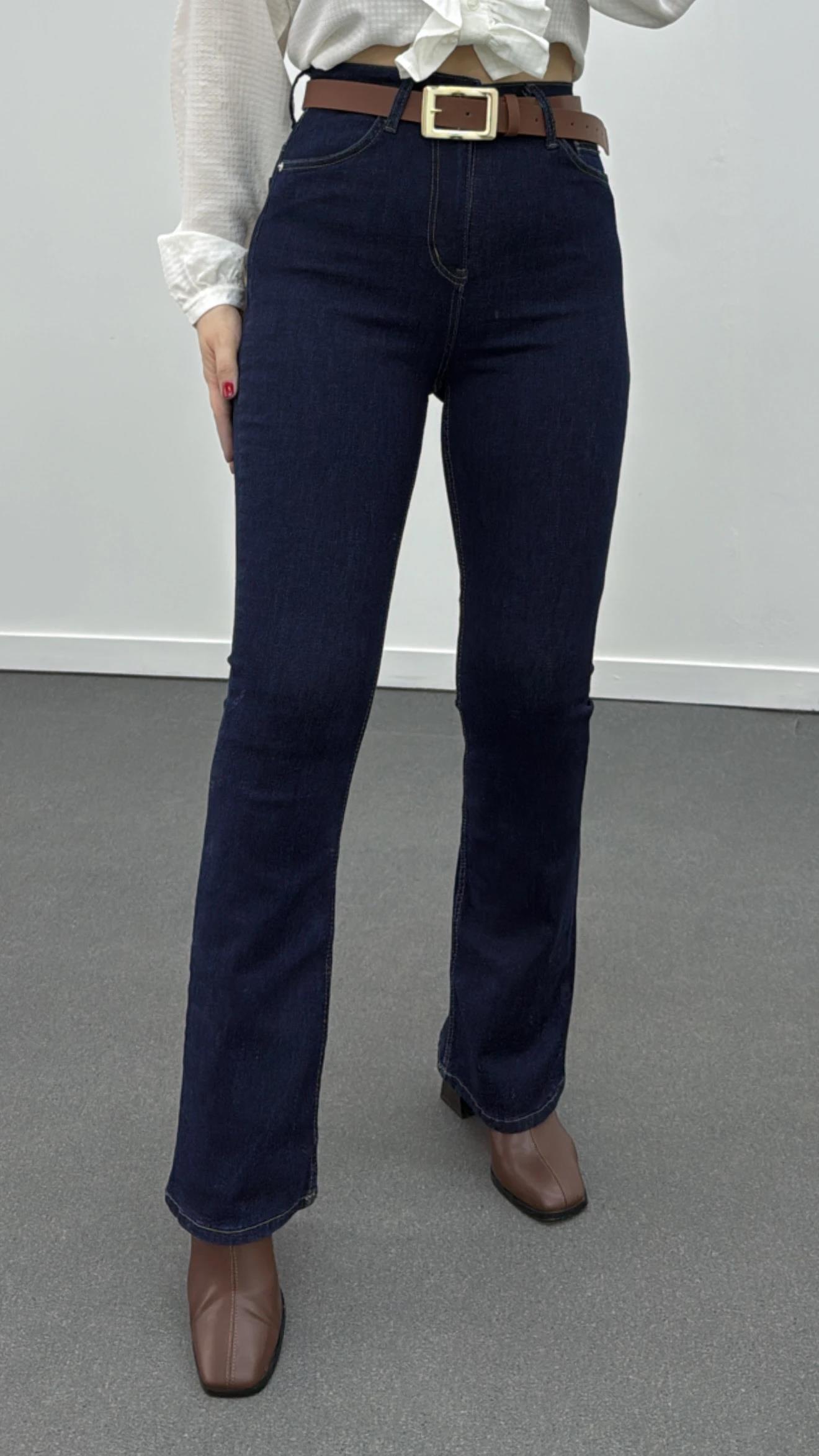 ZR Dark Blue Extra Yüksek Bel Full Likralı Flare Jeans