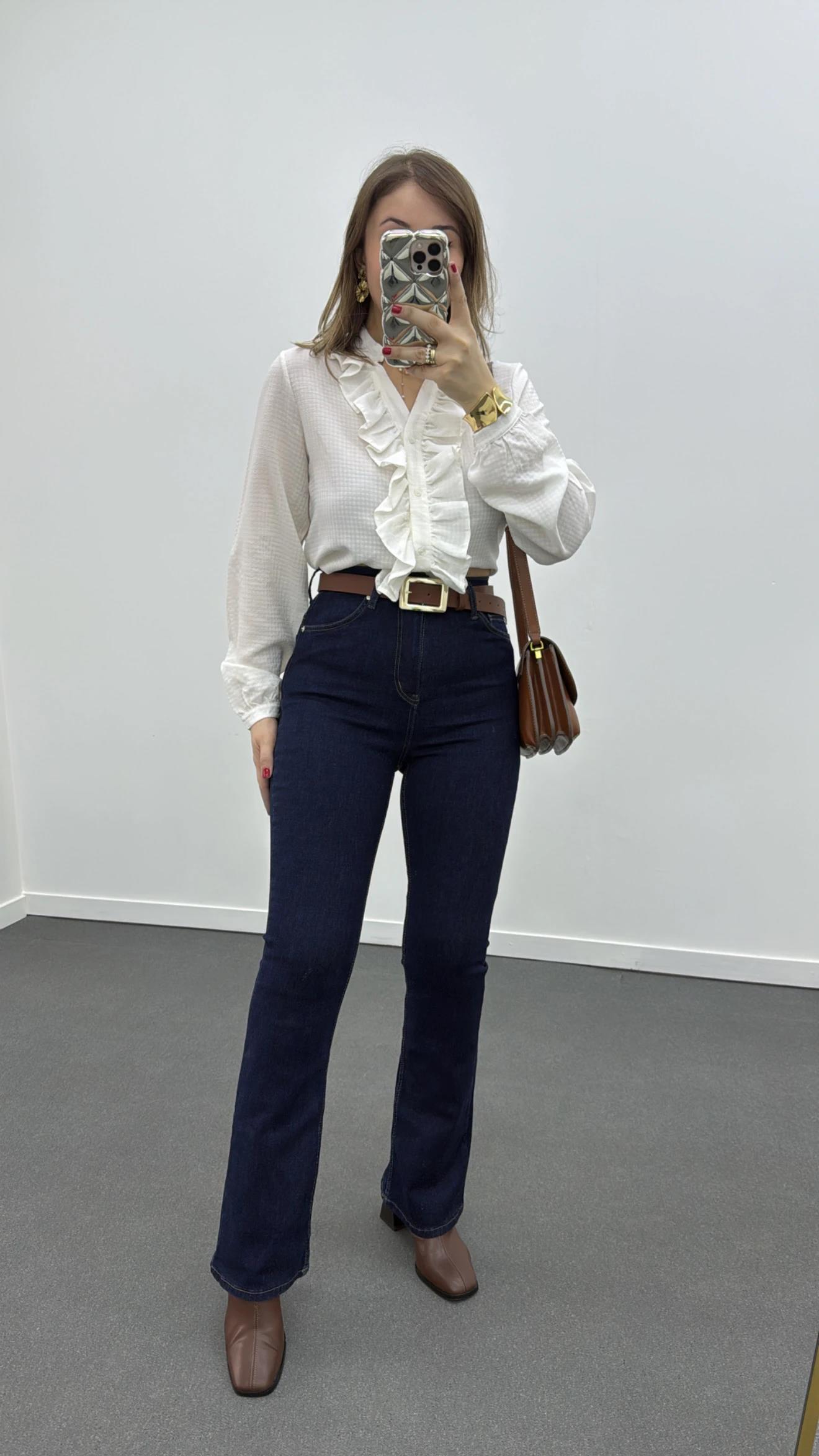 ZR Dark Blue Extra Yüksek Bel Full Likralı Flare Jeans