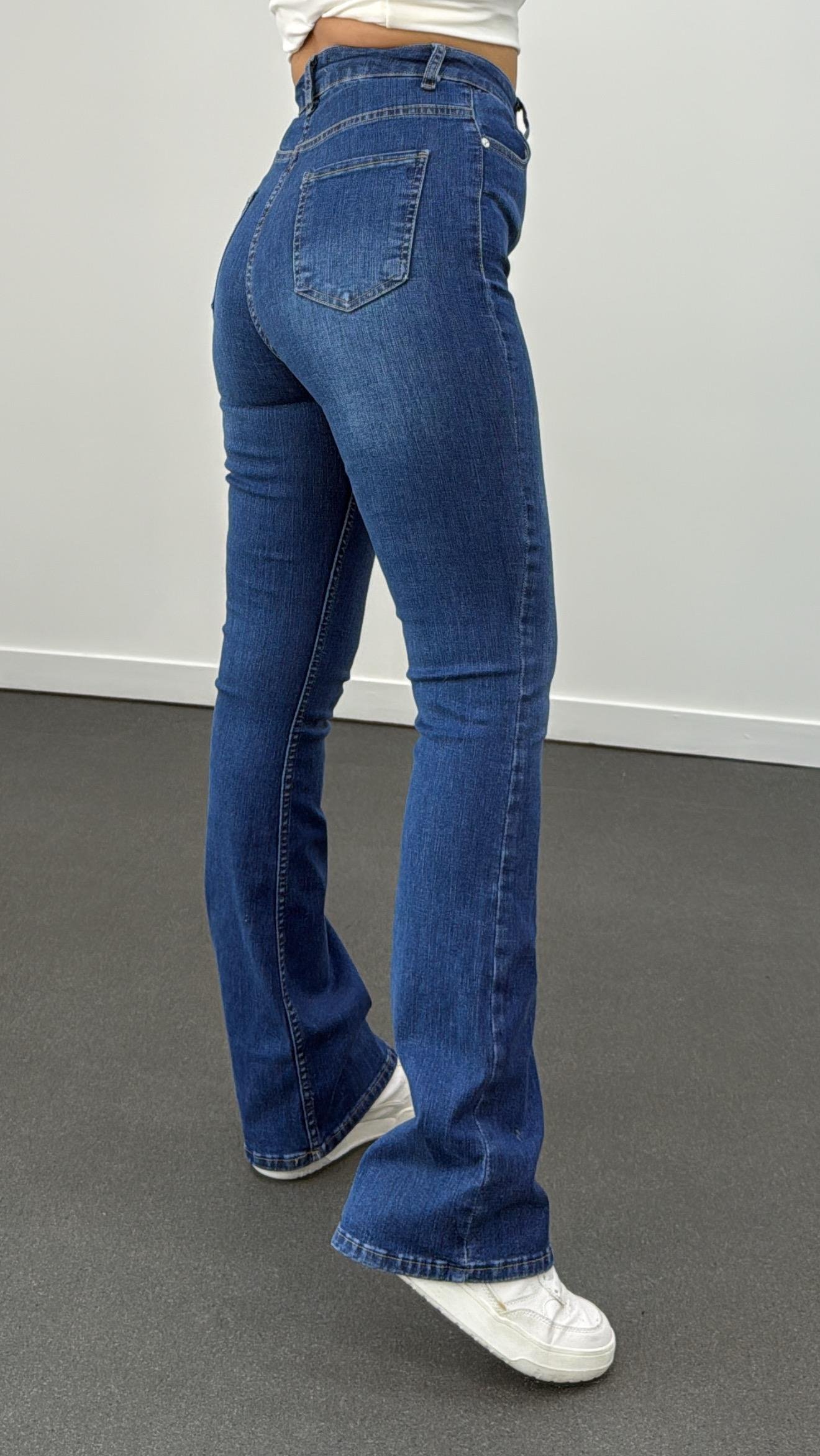 ZR Koyu Kot Extra Yüksek Bel Full Likralı Flare Jeans