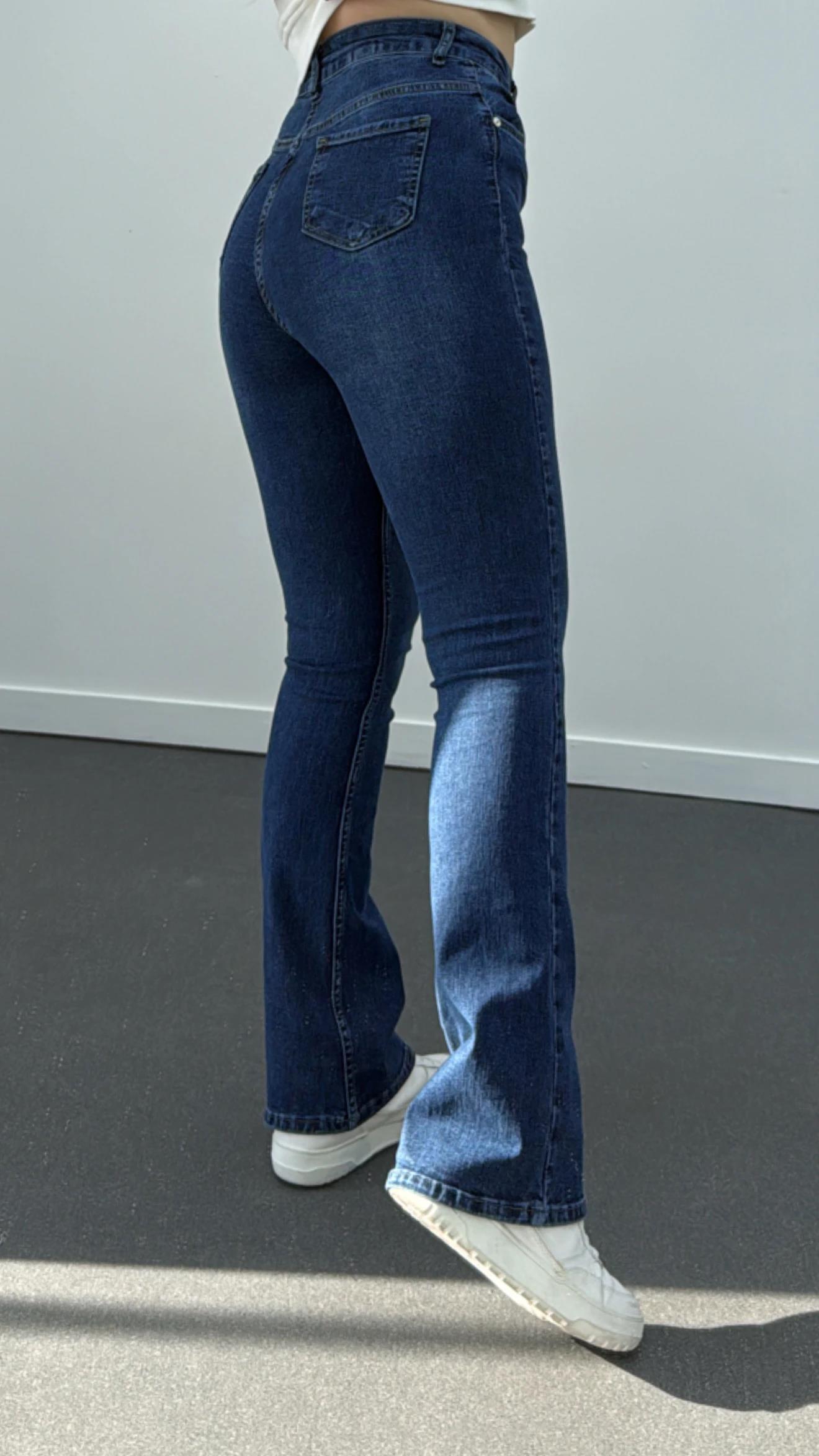 ZR Lacivert Extra Yüksek Bel Full Likralı Flare Jeans