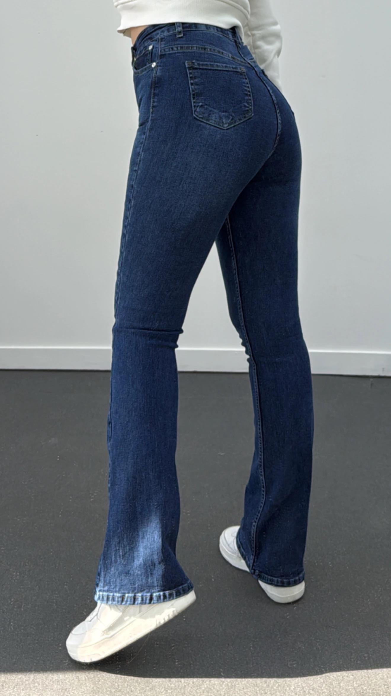 ZR Lacivert Extra Yüksek Bel Full Likralı Flare Jeans