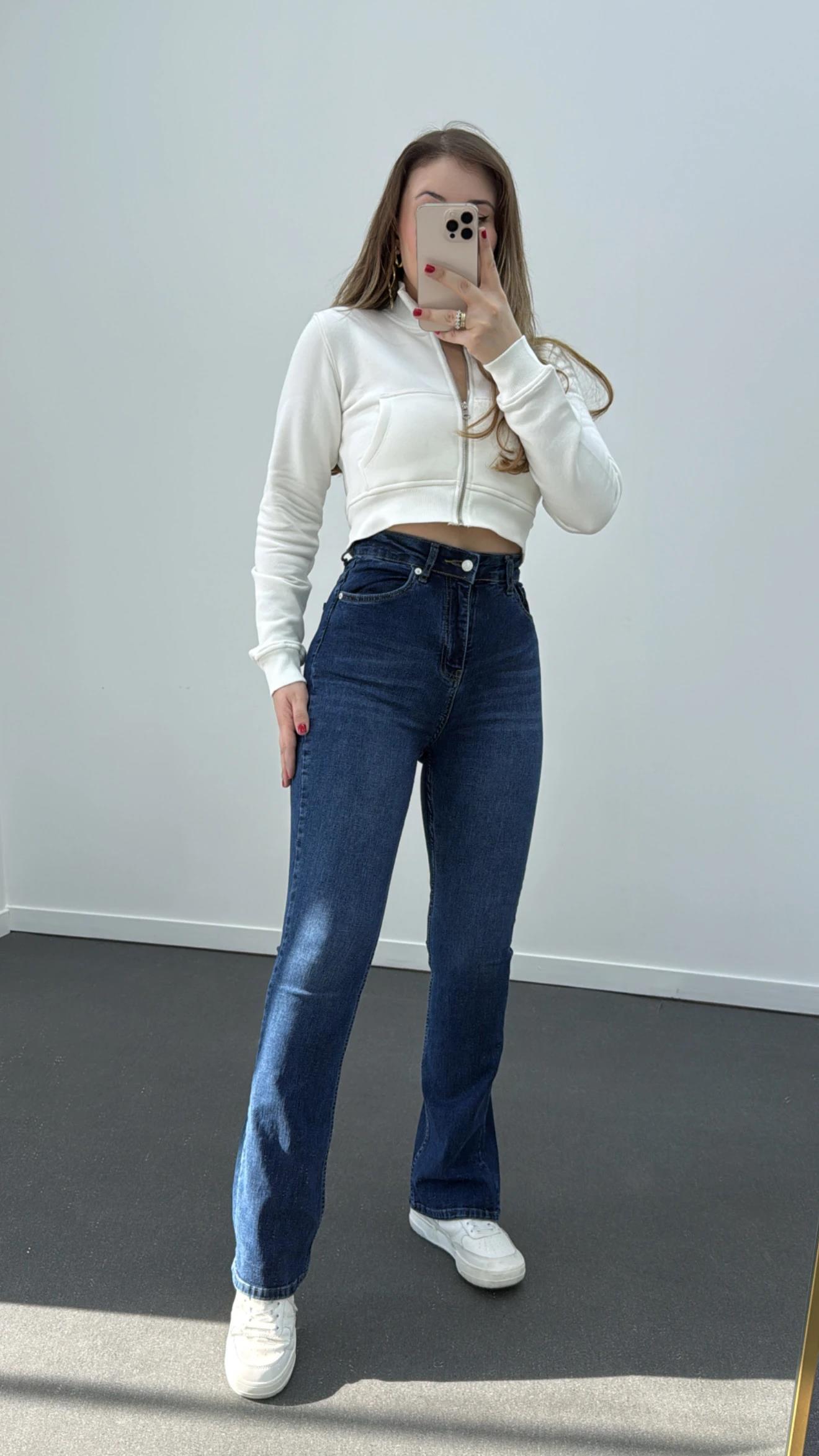 ZR Lacivert Extra Yüksek Bel Full Likralı Flare Jeans