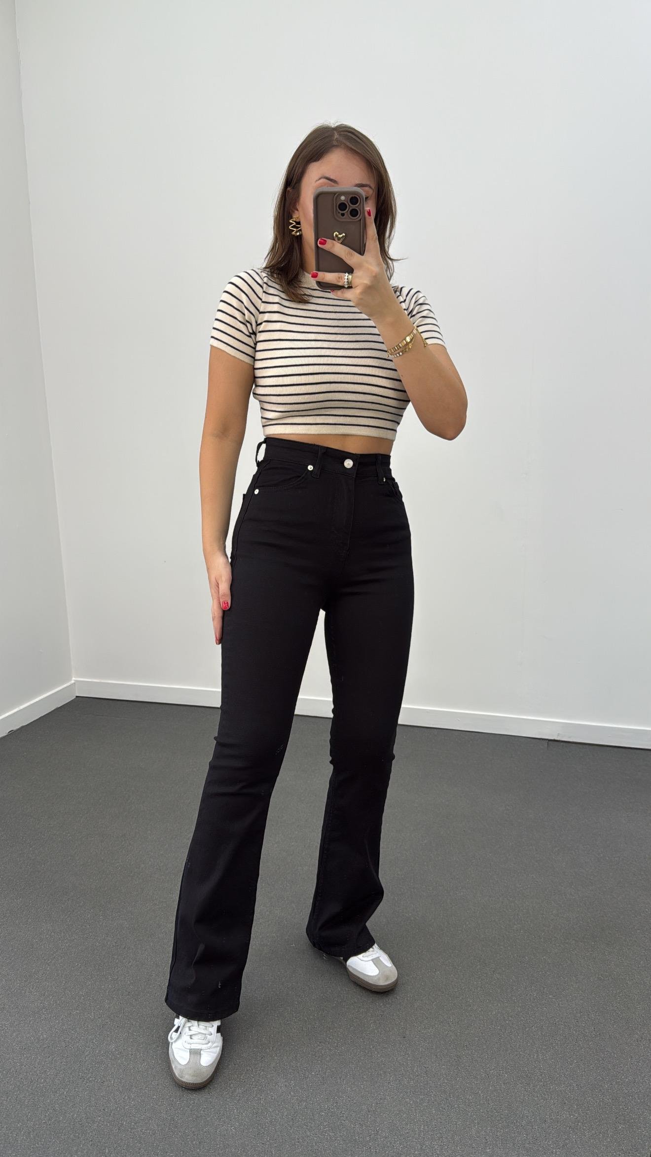 ZR Siyah Extra Yüksek Bel Full Likralı Flare Jeans