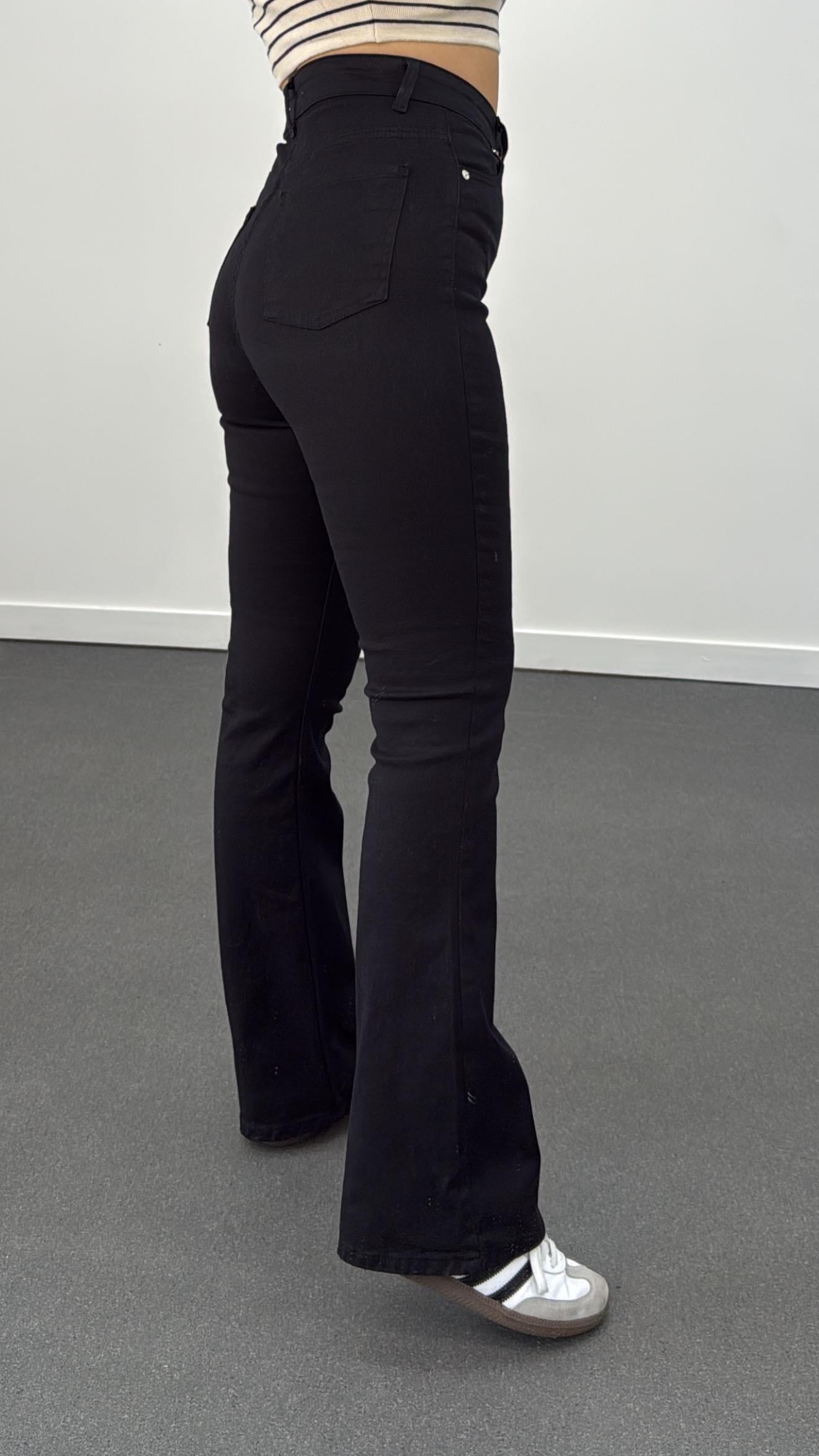 ZR Siyah Extra Yüksek Bel Full Likralı Flare Jeans