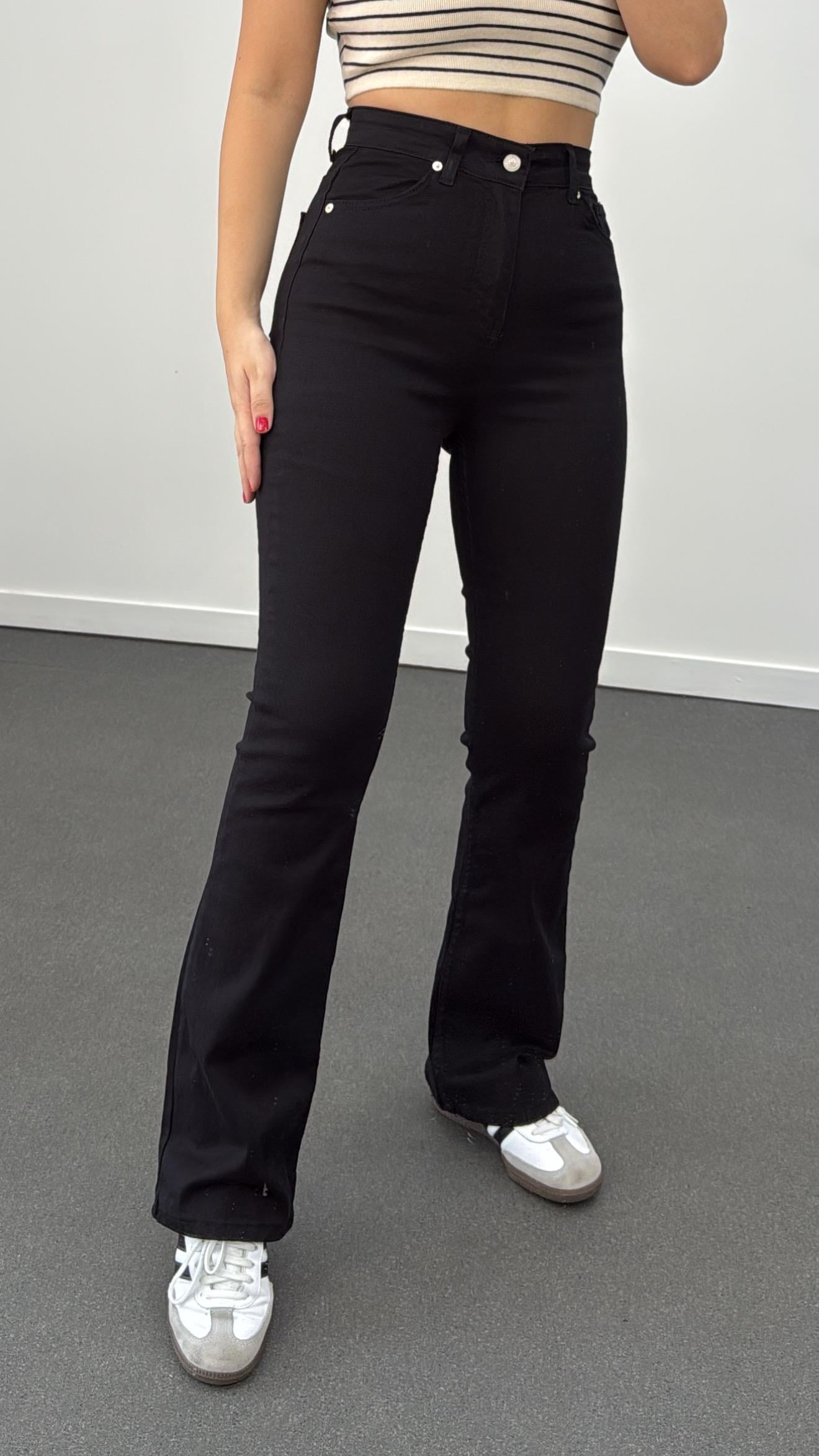 ZR Siyah Extra Yüksek Bel Full Likralı Flare Jeans