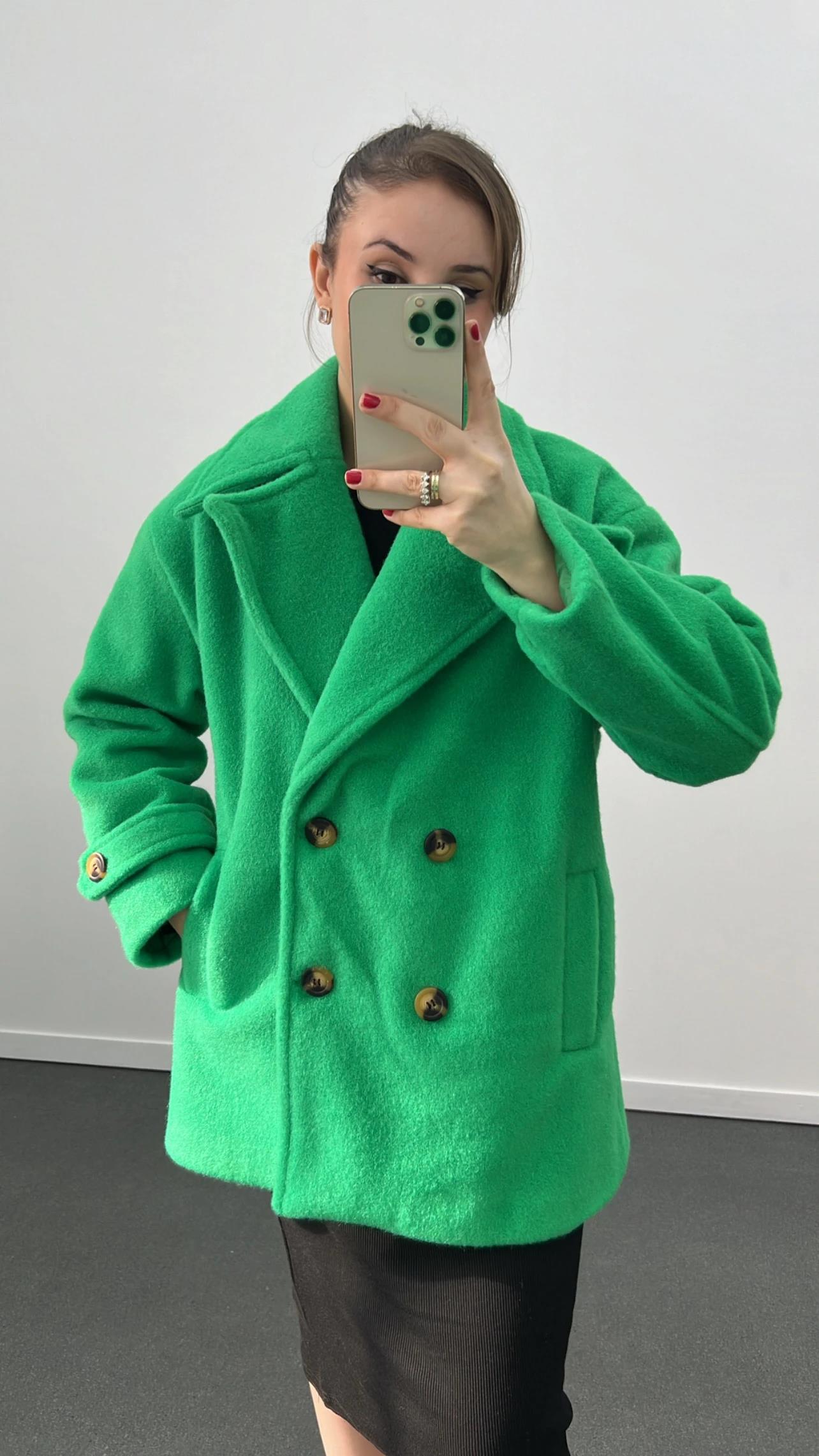 ZR Yeşil Teddy Düğmeli Kaban