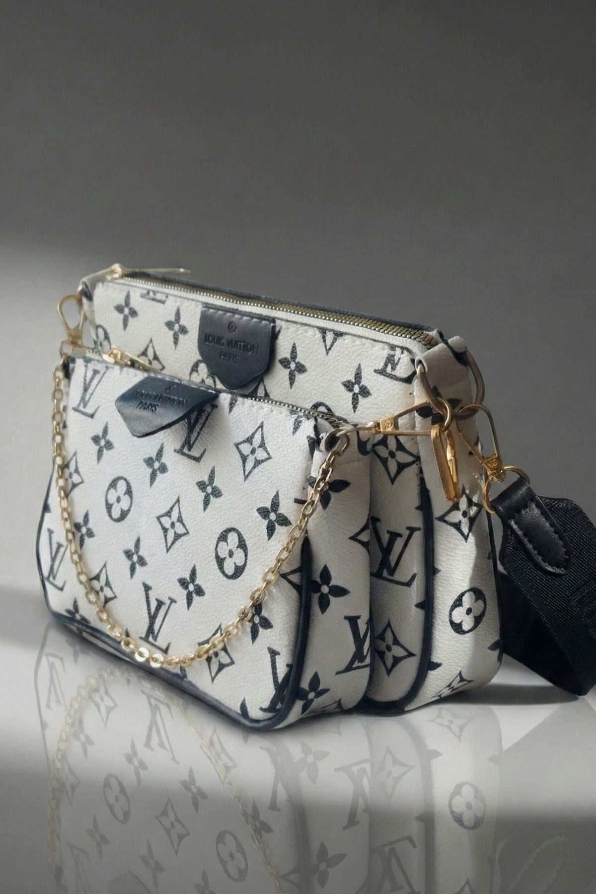 Louis Vuitton 3'lü Model Mix Desen Deri Omuz Çanta Beyaz OMUZ ÇANTASI