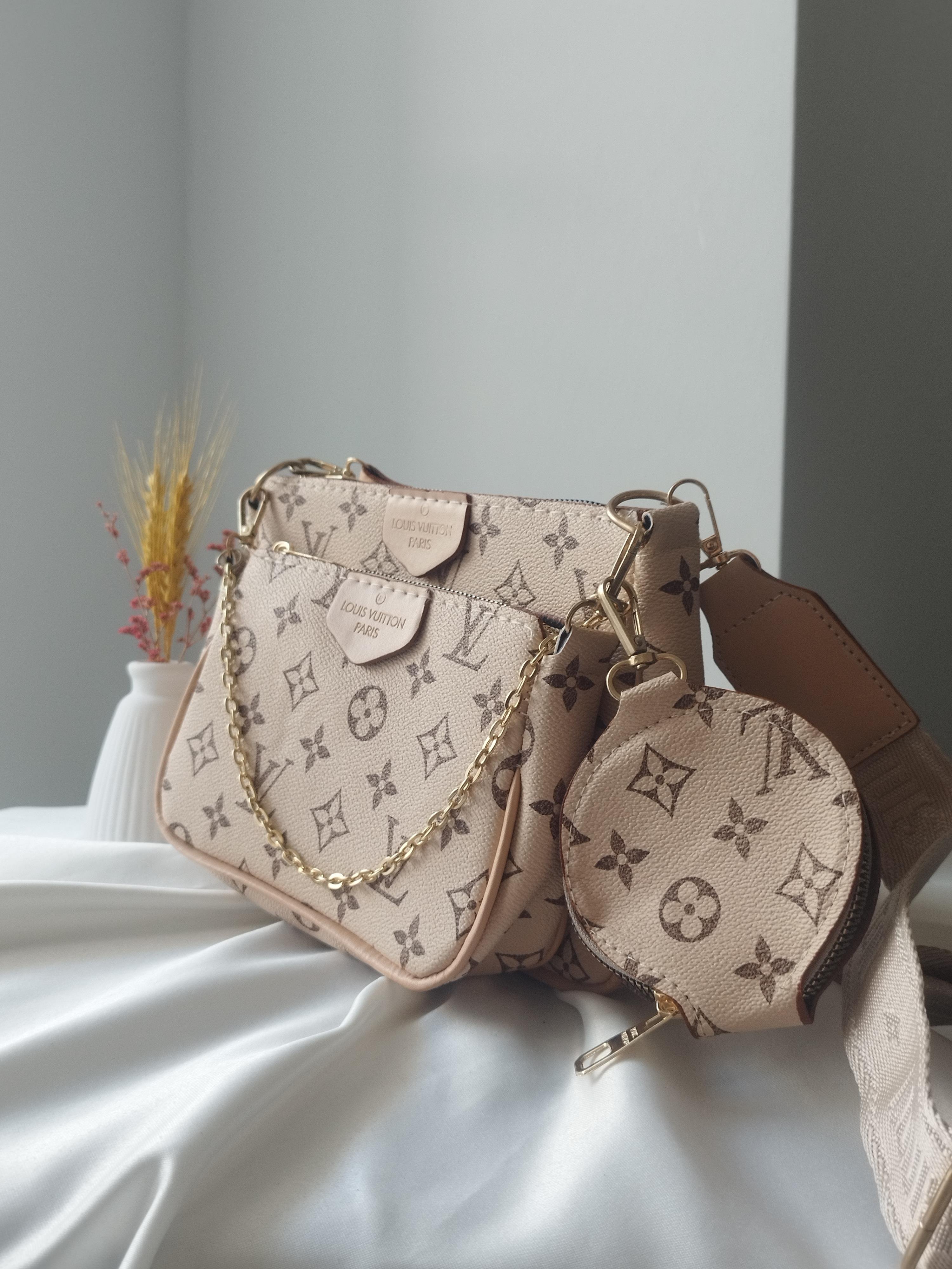 3'lü Model Mix Desen Deri Omuz Çanta Krem OMUZ ÇANTASI Louis Vuitton