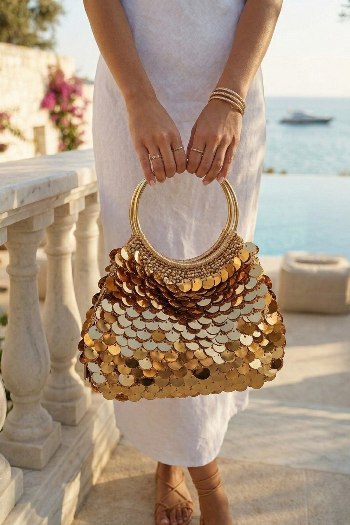 Vivazzaluxe Pinterest Model El Örgüsü Pullu Kadın Abiye Çanta  Altın ( EL YAPIMI ) ABİYE ÇANTA