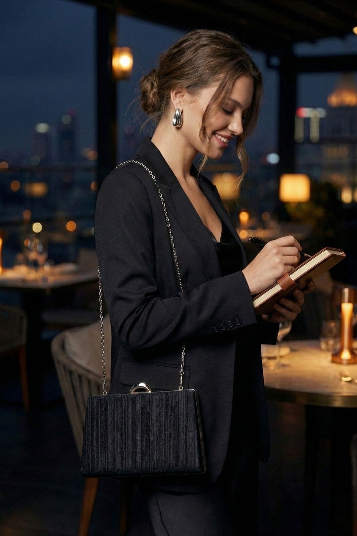 Vivazzaluxe Simli Abiye Clutch Çanta Siyah ABİYE ÇANTA