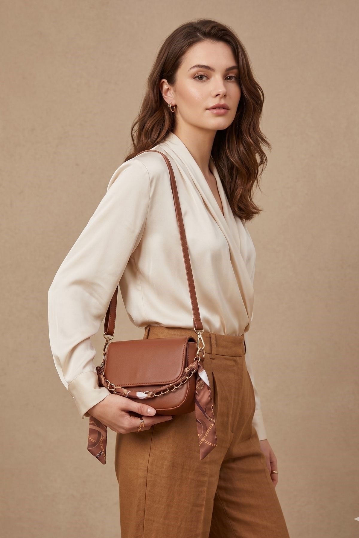 Vivazzaluxe Taba Silk & Chain Zincirli Mini Kadın Deri El ve Omuz Çantası MİNİ ÇANTALAR