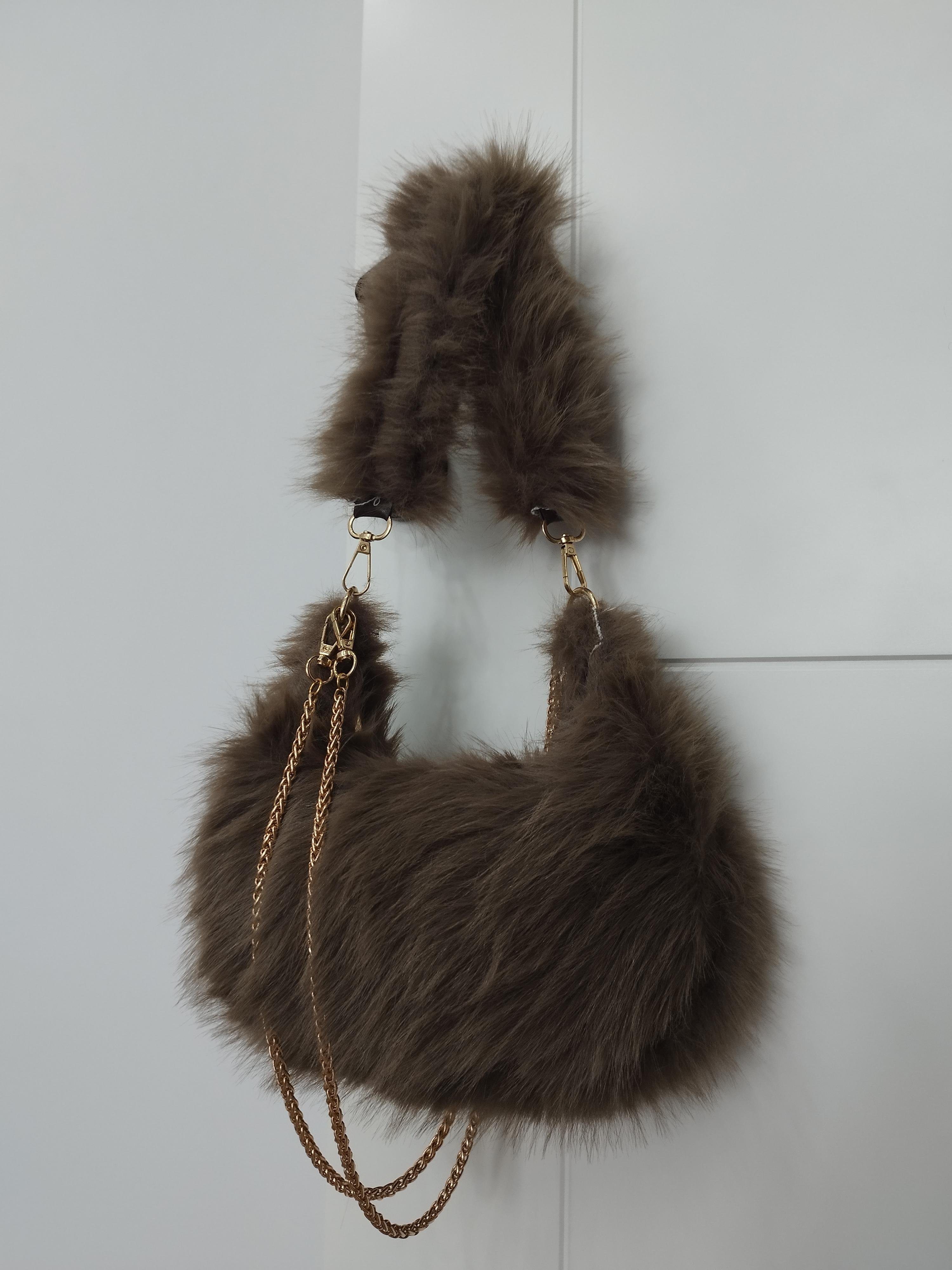 Vivazzaluxe Vintage Peluş Kürk Model Sonbahar, Kış Tote Bag Kadın El, Omuz, Çapraz Çanta Kahverengi OMUZ ÇANTASI