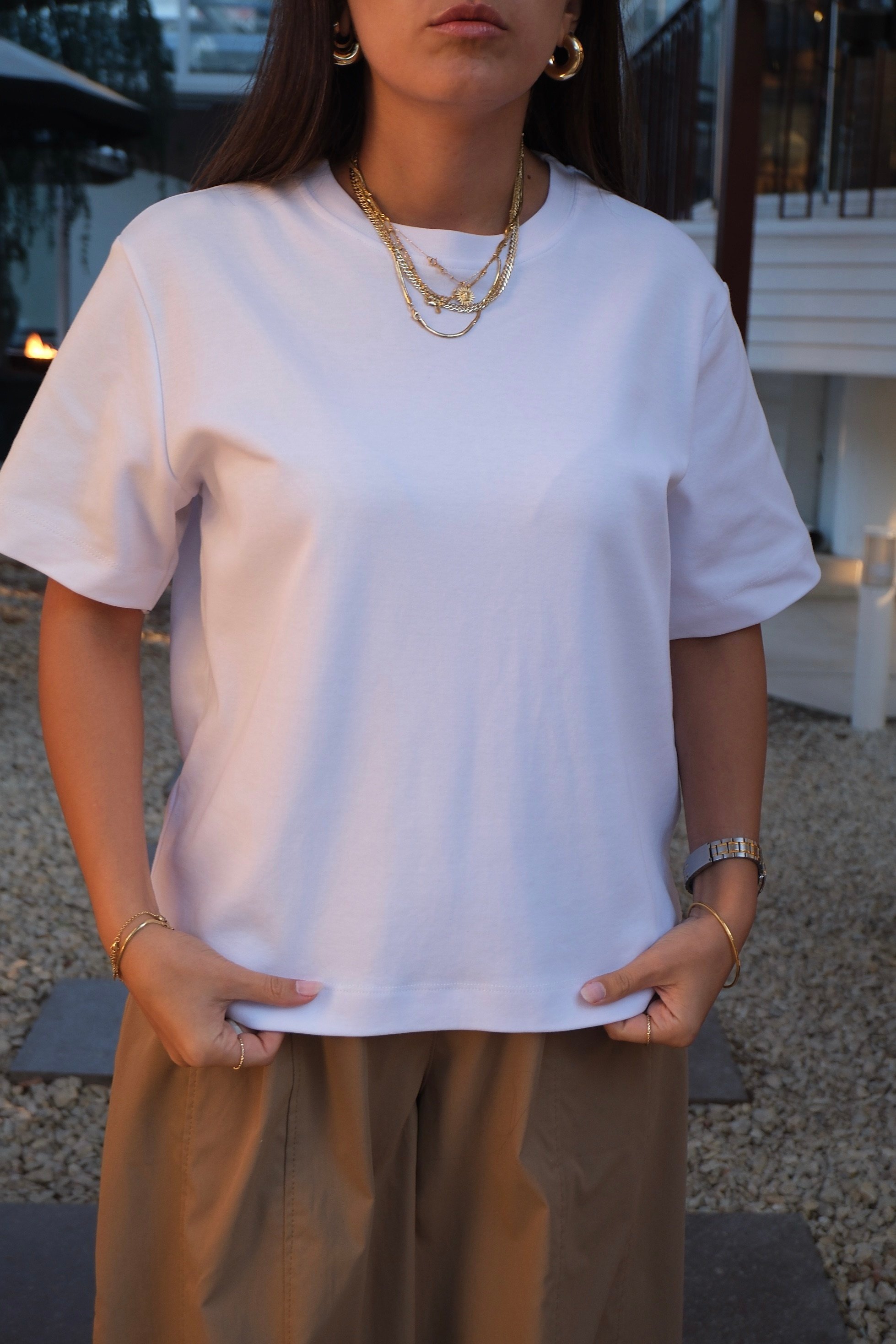 Bisiklet Yaka Basic Tshirt - Beyaz