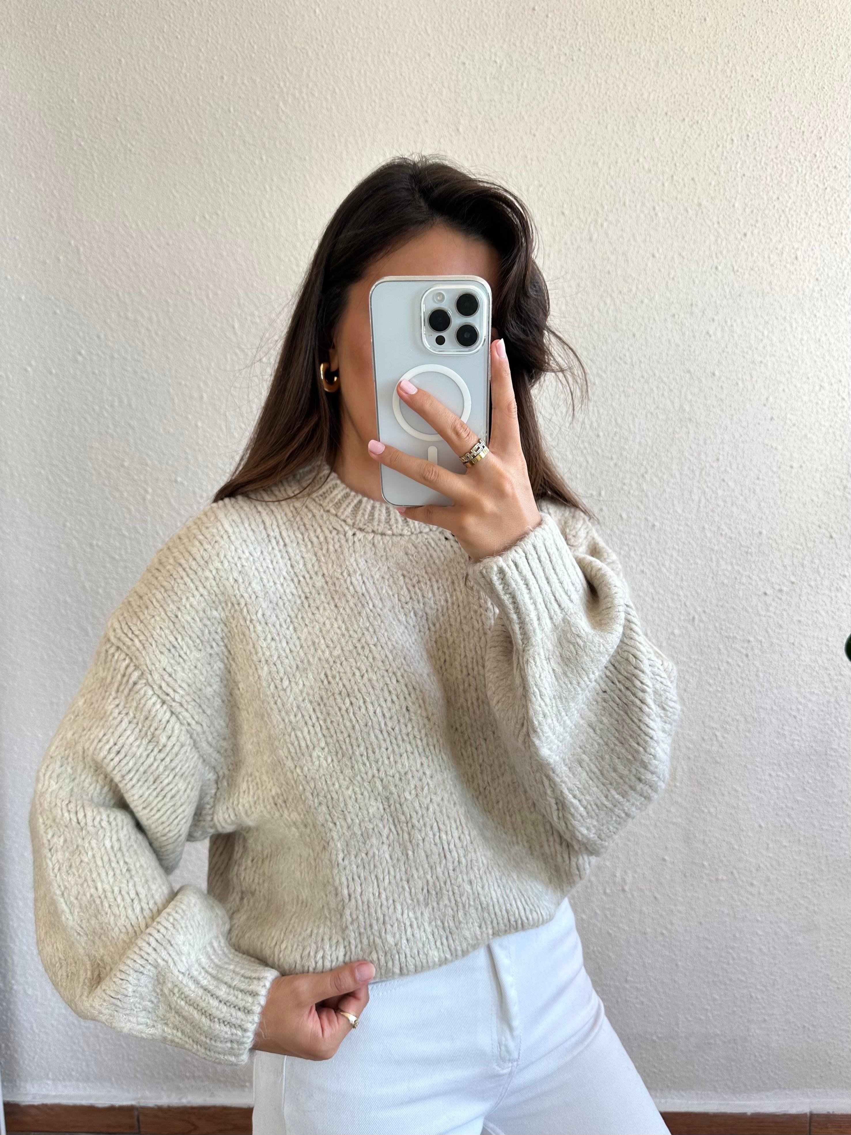 Bisiklet Yaka Oversize Kazak - Açık Bej
