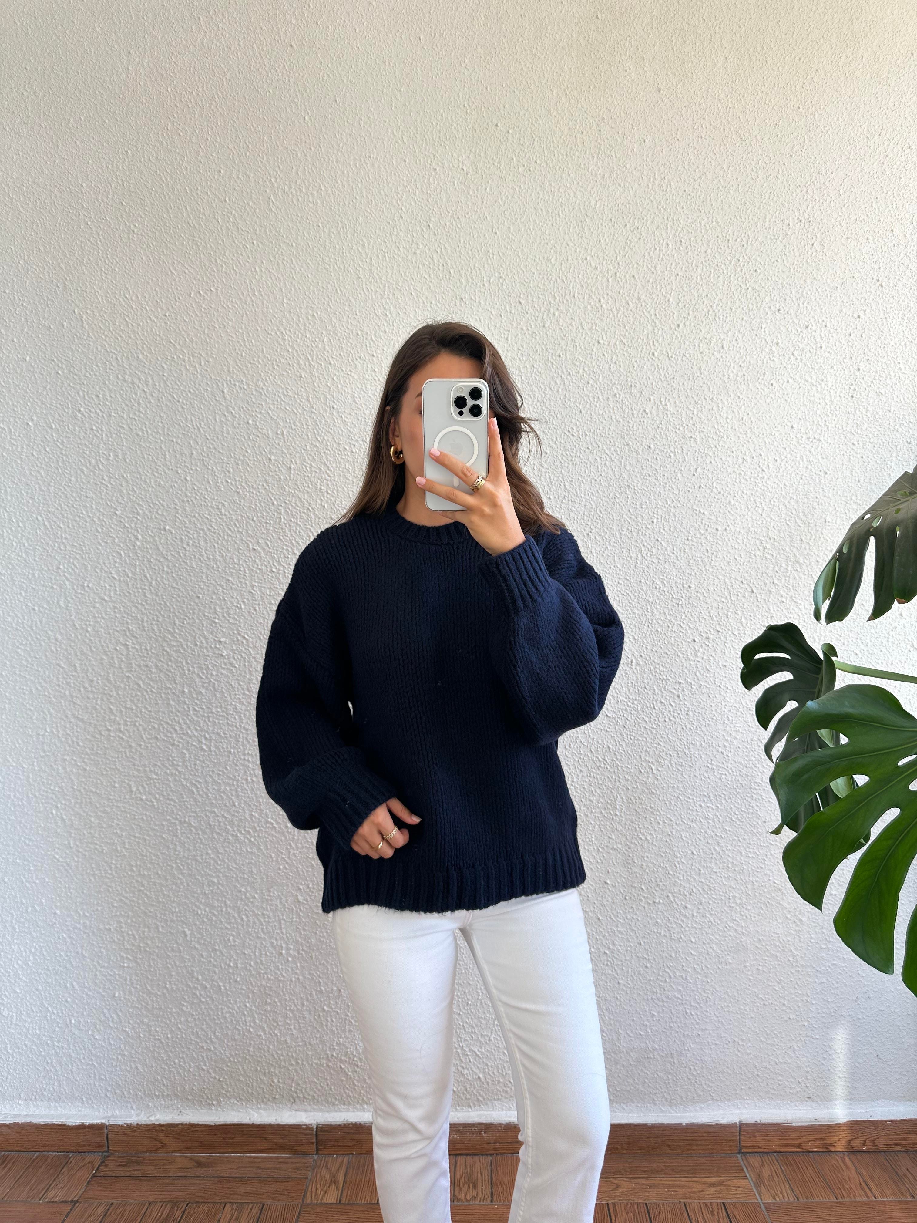 Bisiklet Yaka Oversize Kazak - Lacivert