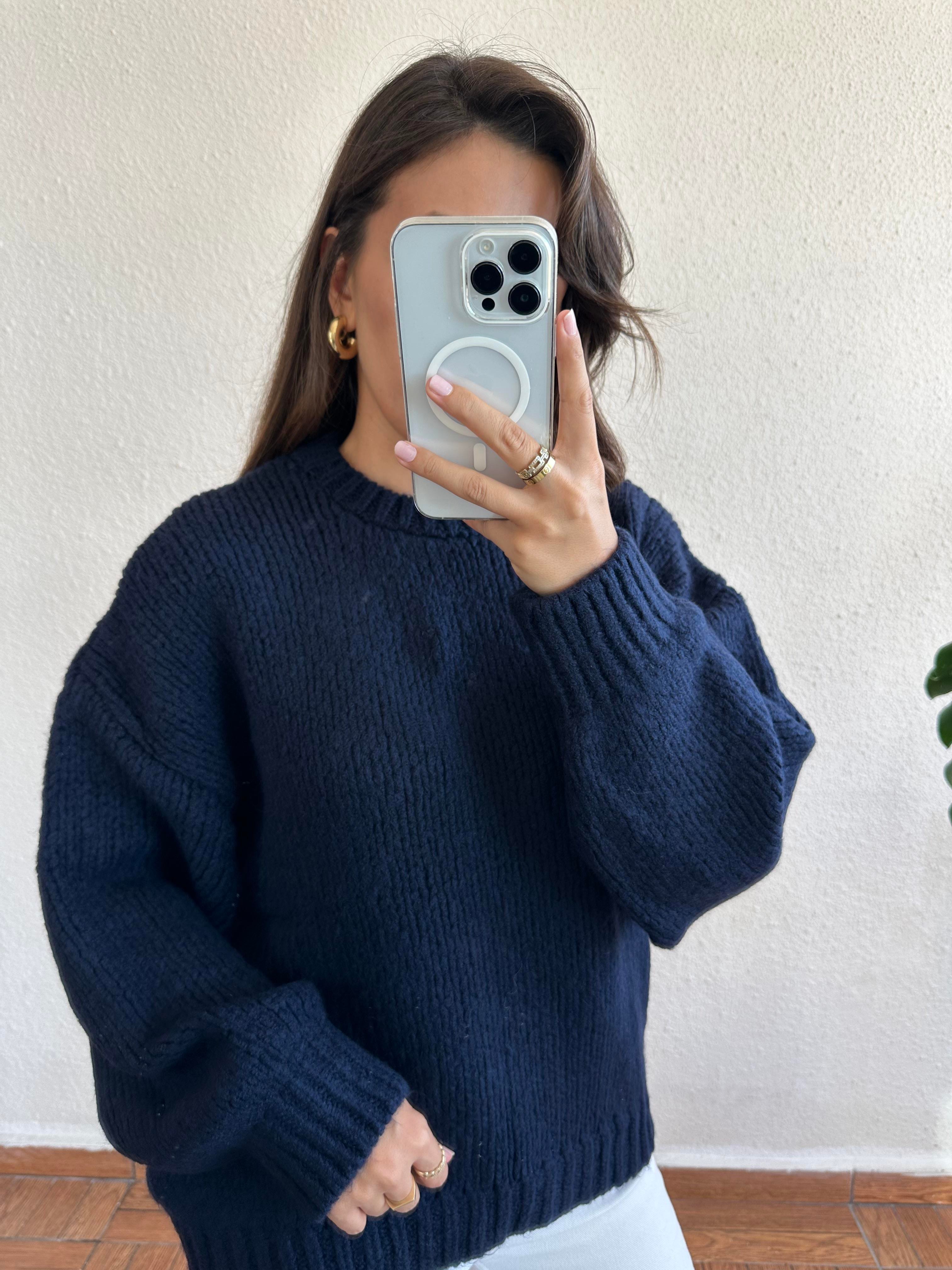 Bisiklet Yaka Oversize Kazak - Lacivert