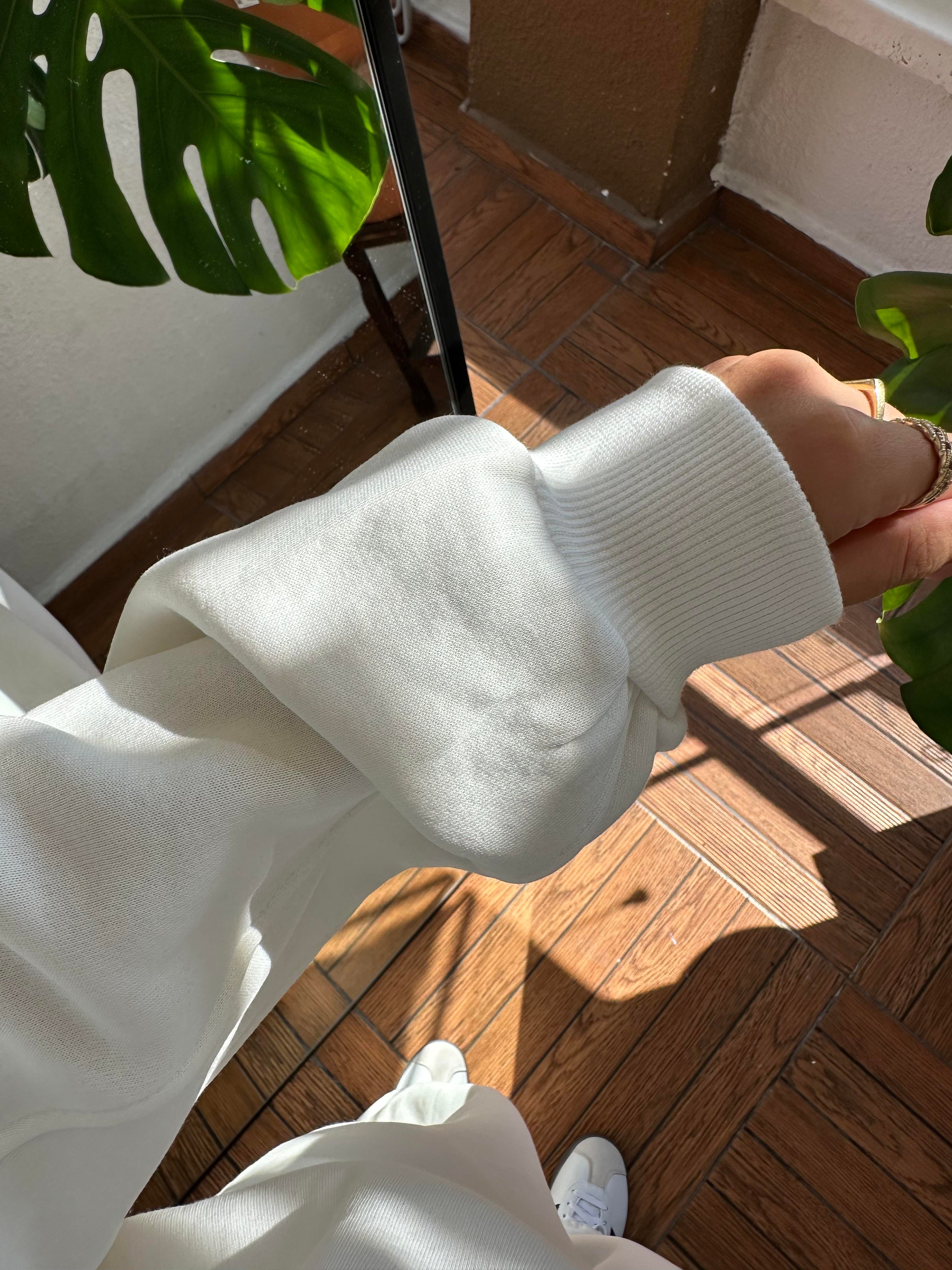 Bisiklet Yaka Sweat Pantolon Takım - Beyaz
