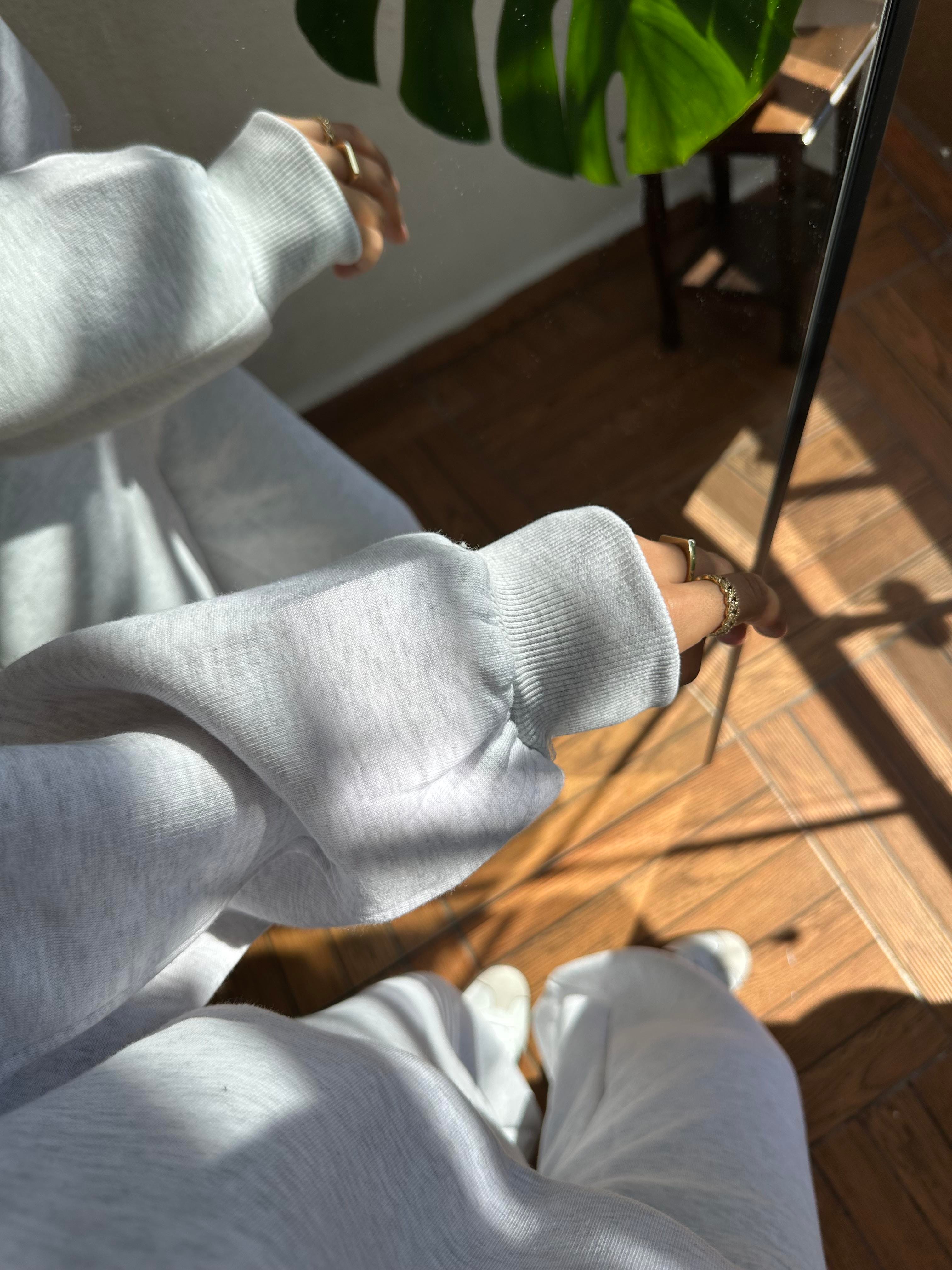 Bisiklet Yaka Sweat Pantolon Takım - Gri