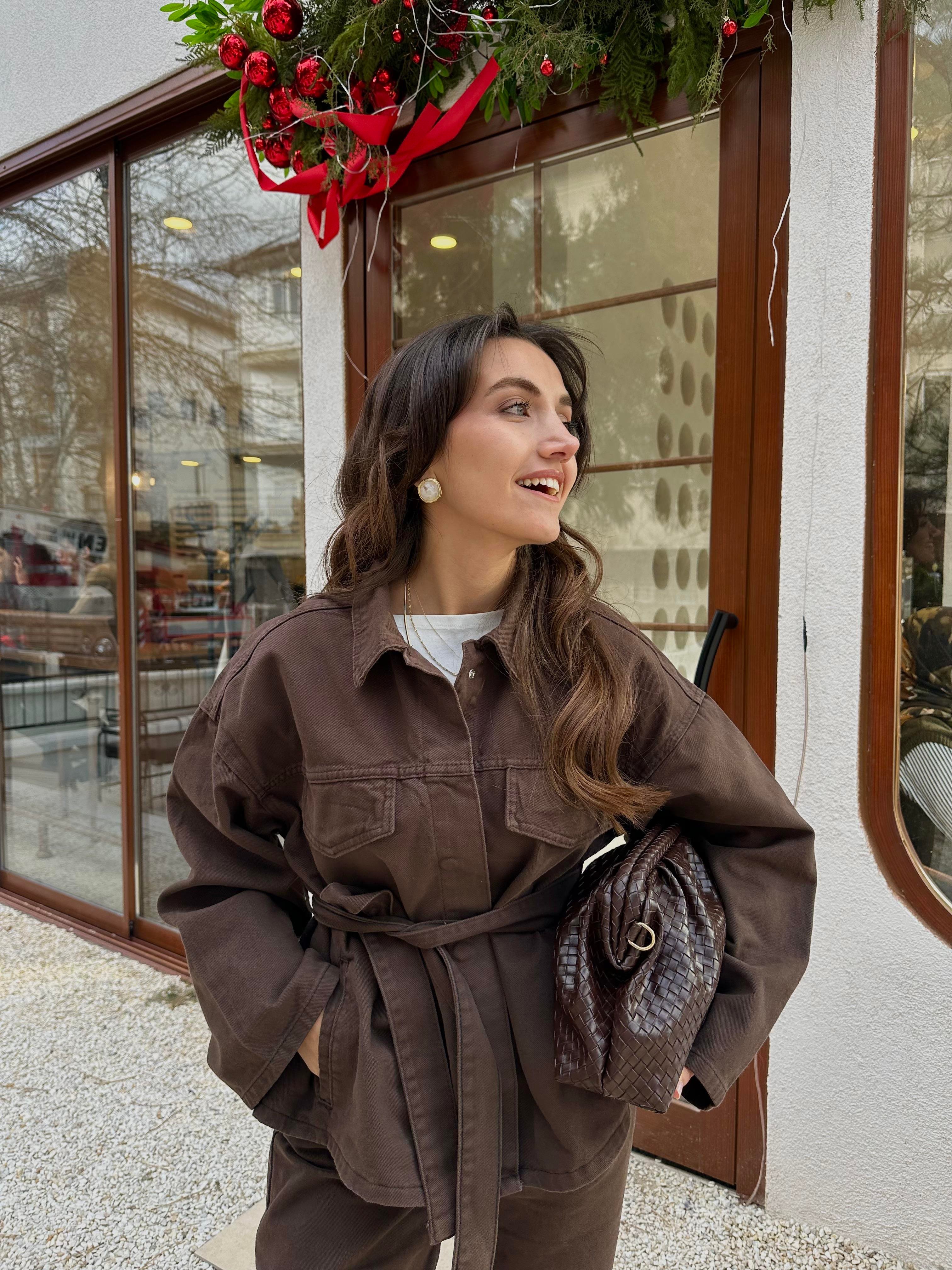 Denim Gömlek Pantolon Takım - Acı Kahve