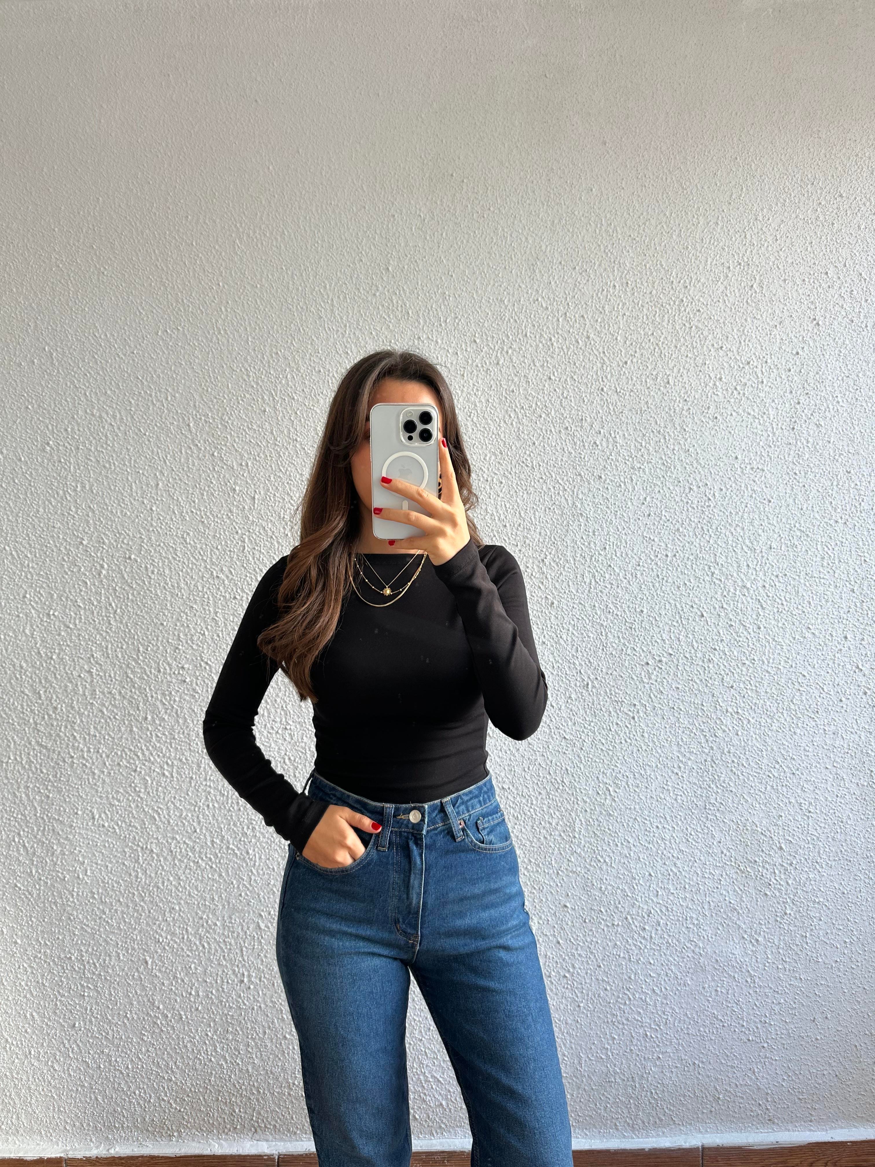 Kayık Yaka Basic-Siyah