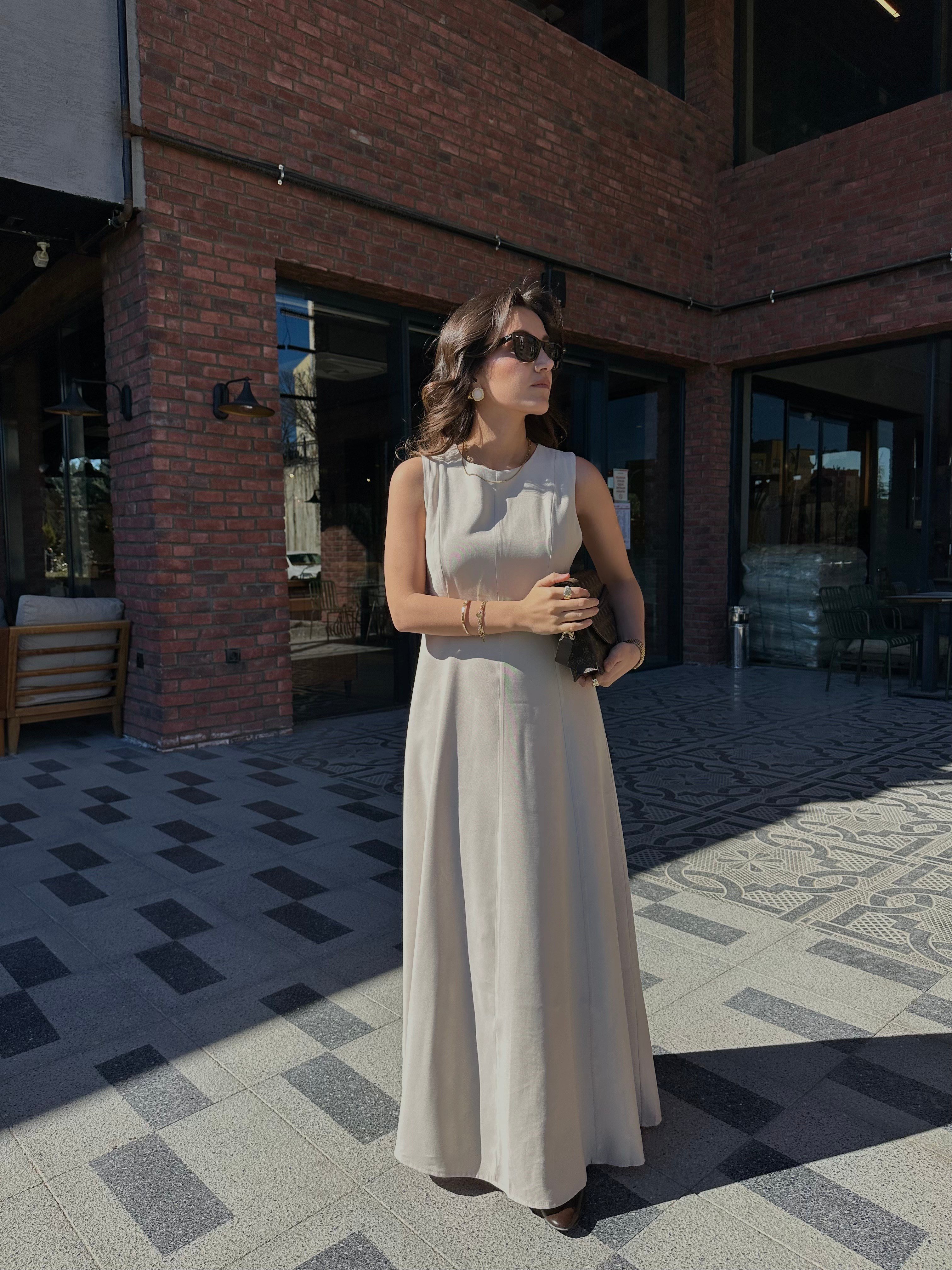 Kuşaklı Tensel Kimono Elbise Takım - Taş