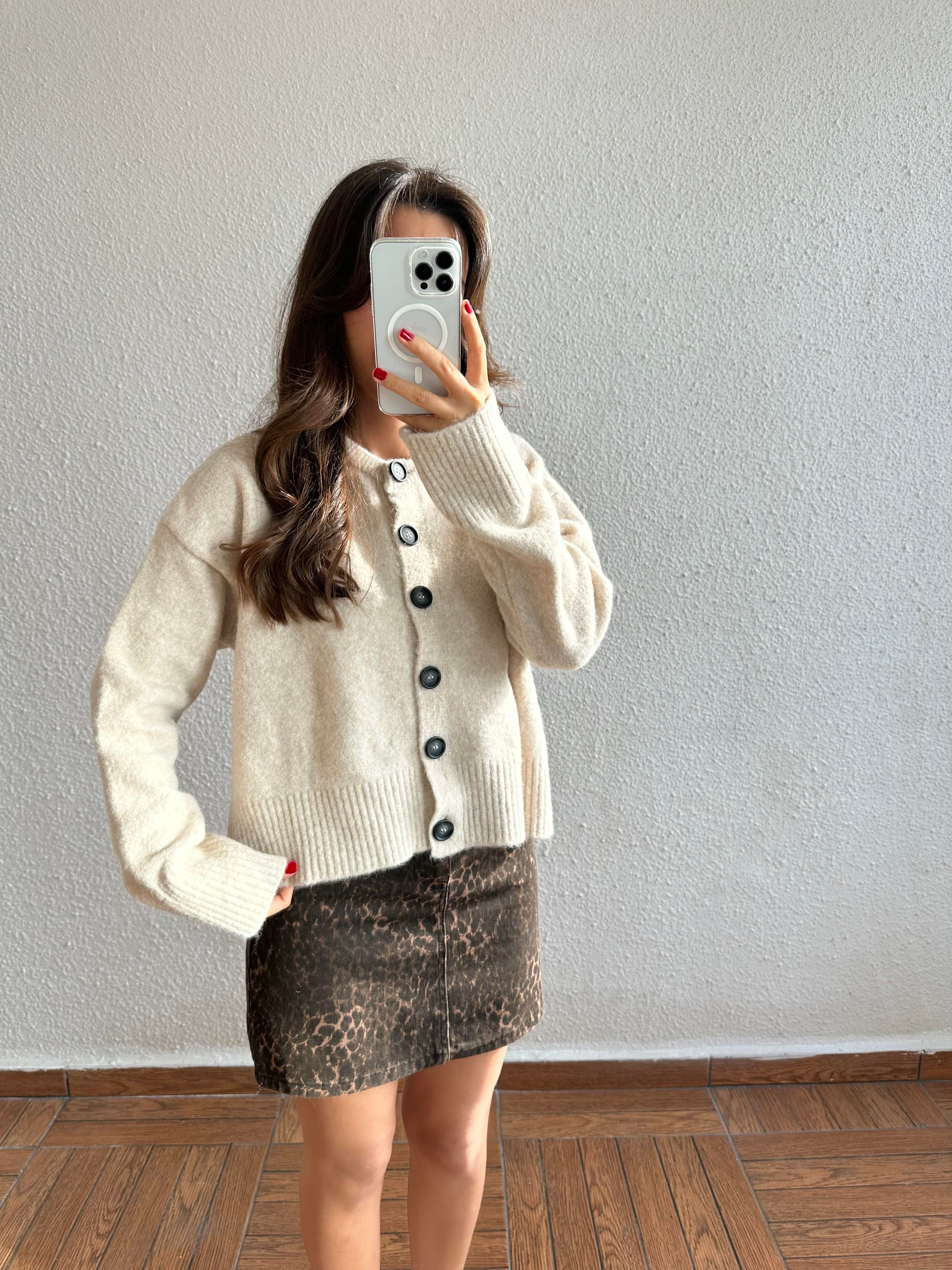 Leopar Desenli Gabardin Mini Etek