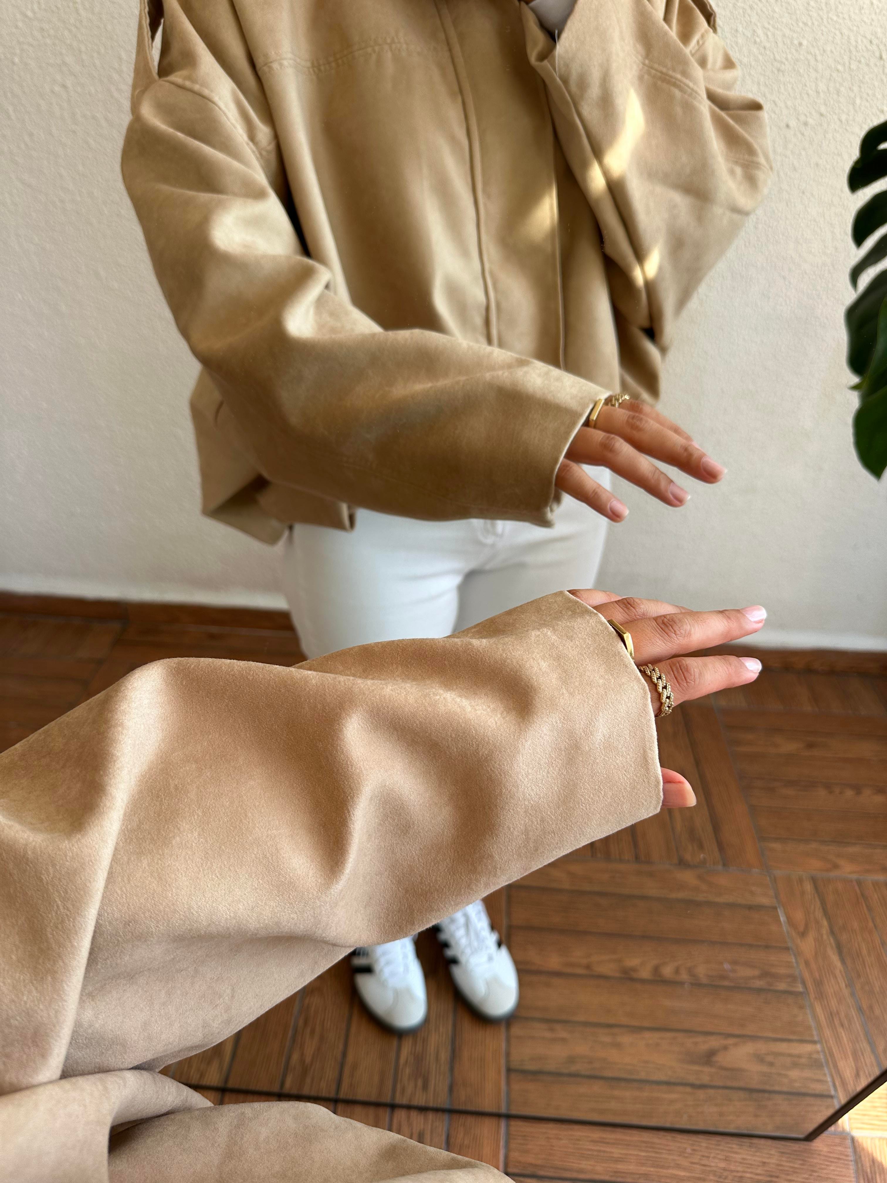 Süet Bomber Ceket - Bej
