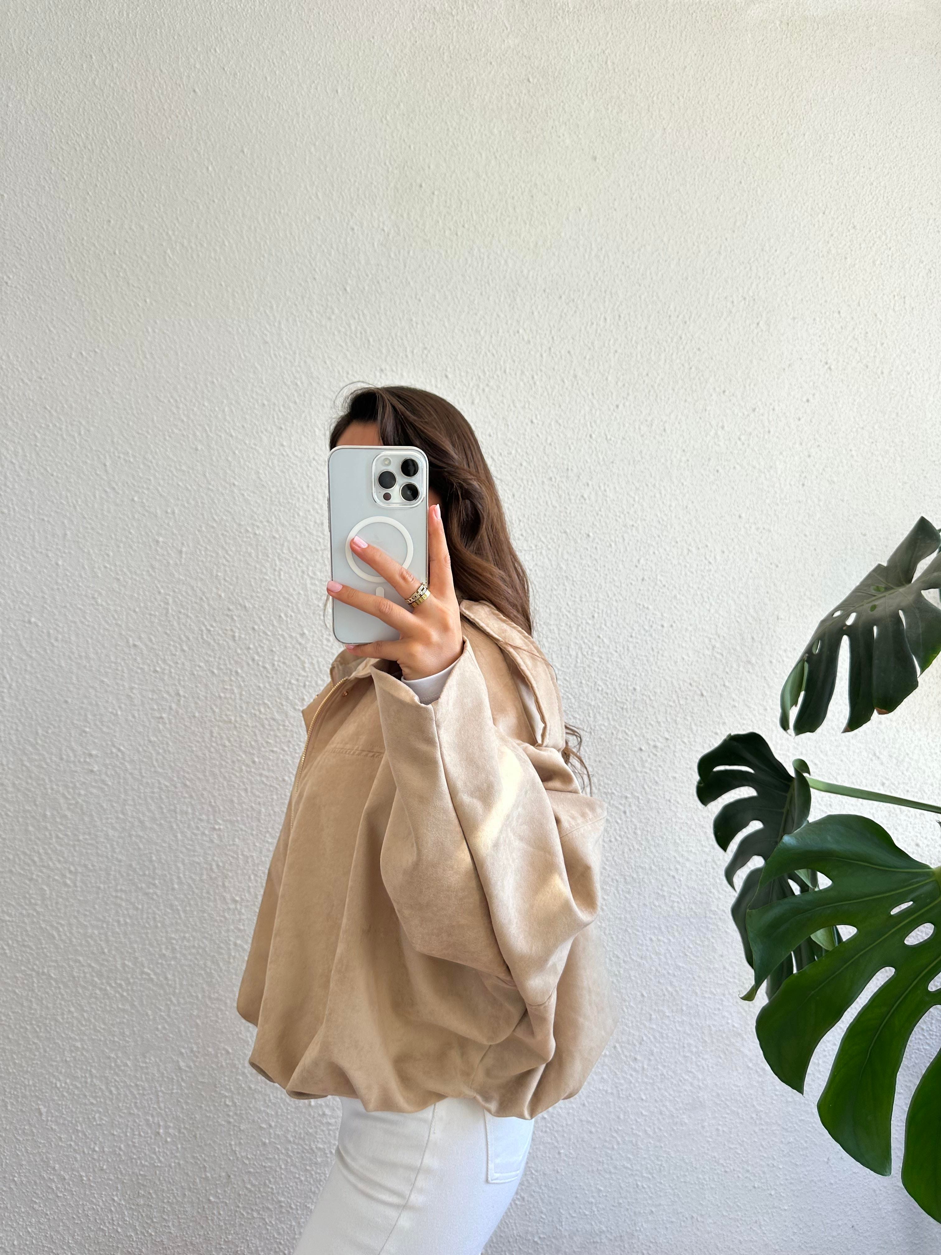 Süet Bomber Ceket - Bej