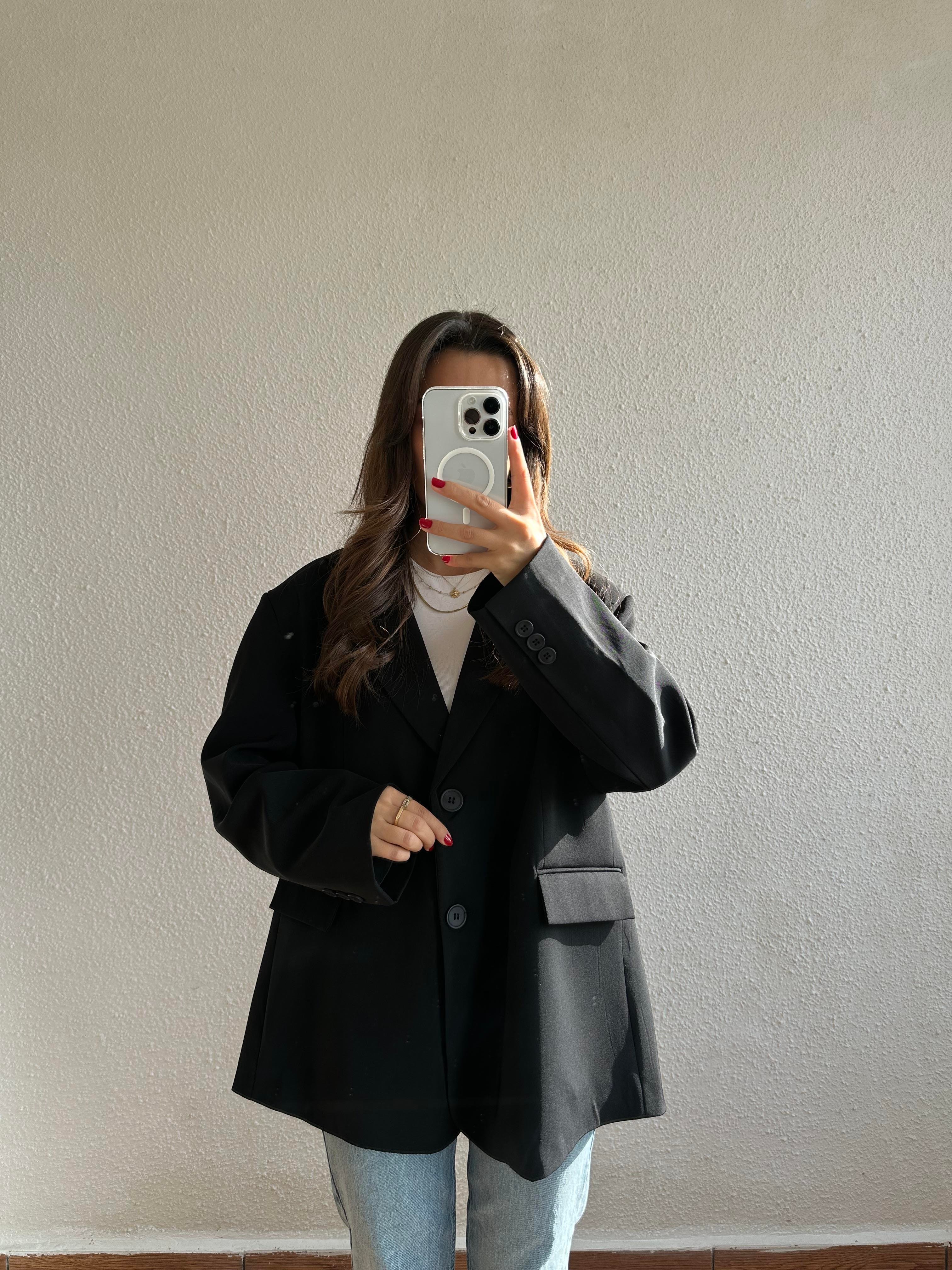 Süs Cepli Oversize Blazer Ceket-Kahverengi 