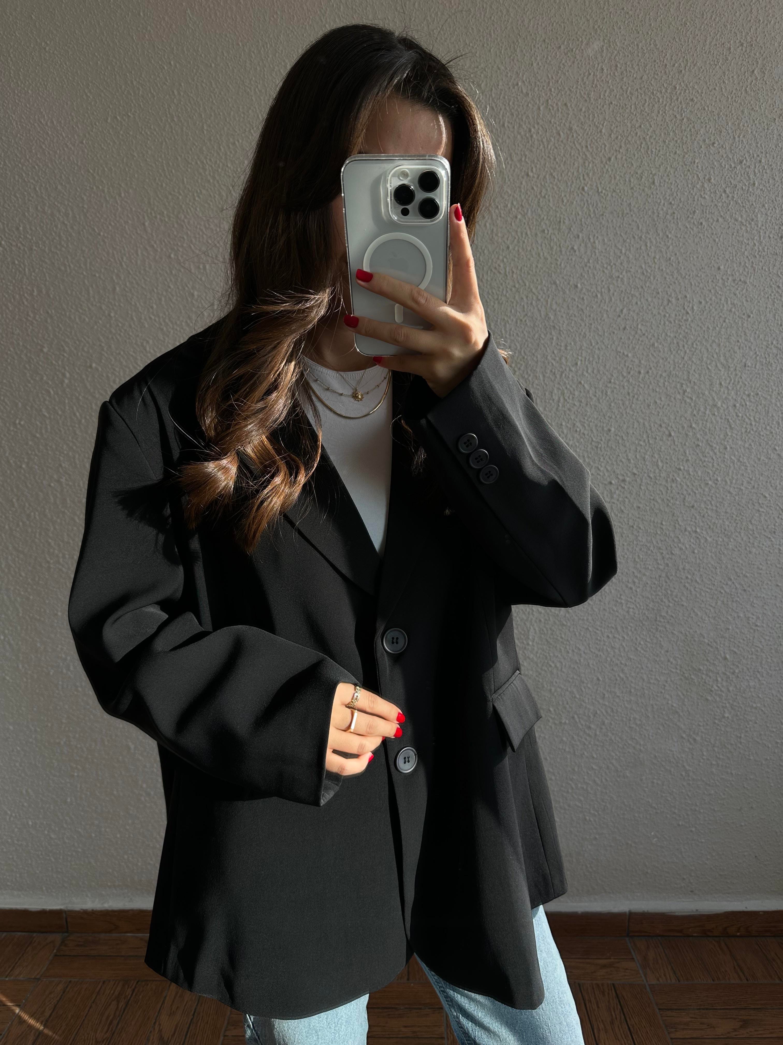 Süs Cepli Oversize Blazer Ceket-Kahverengi 