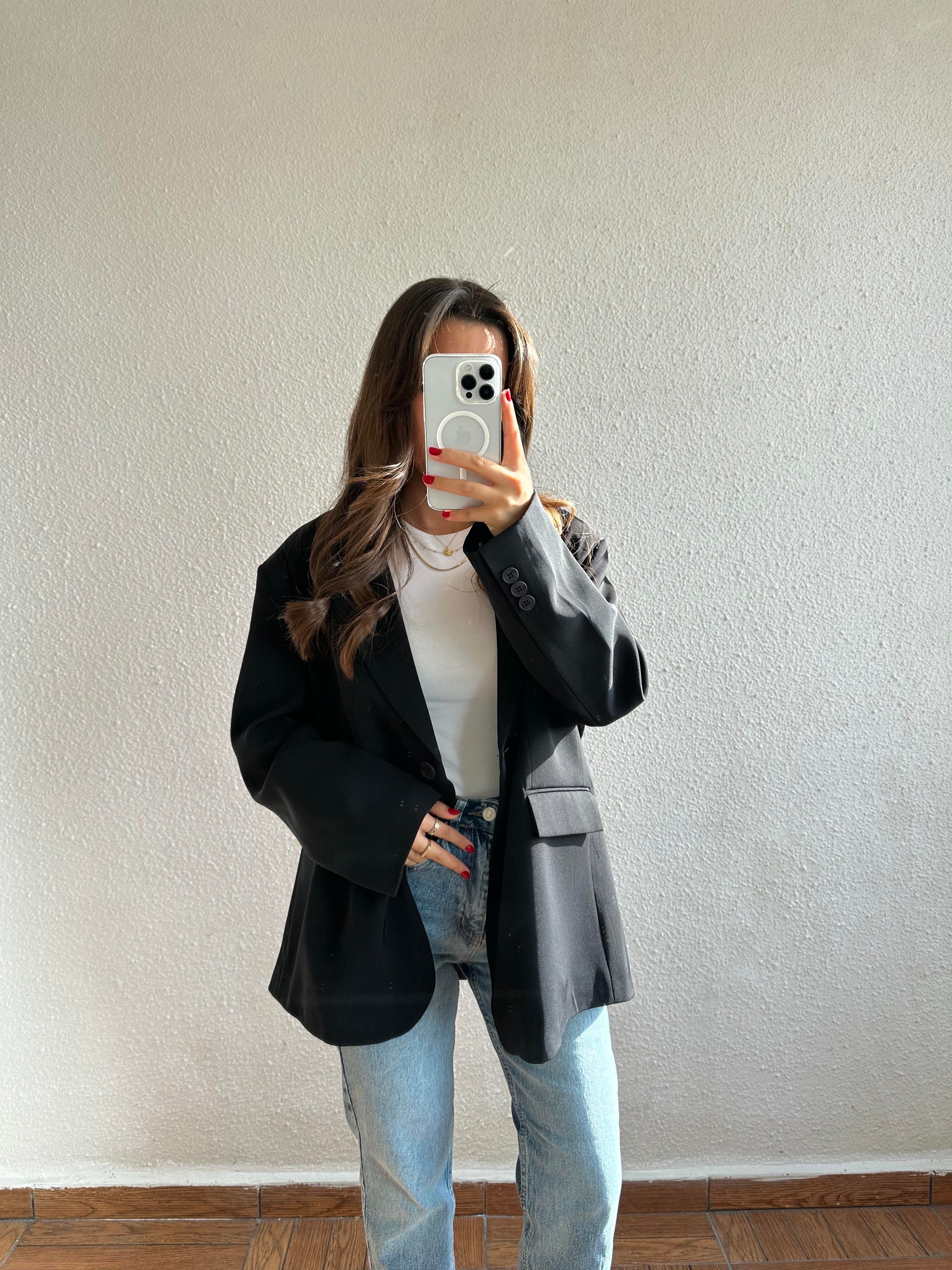 Süs Cepli Oversize Blazer Ceket-Kahverengi 