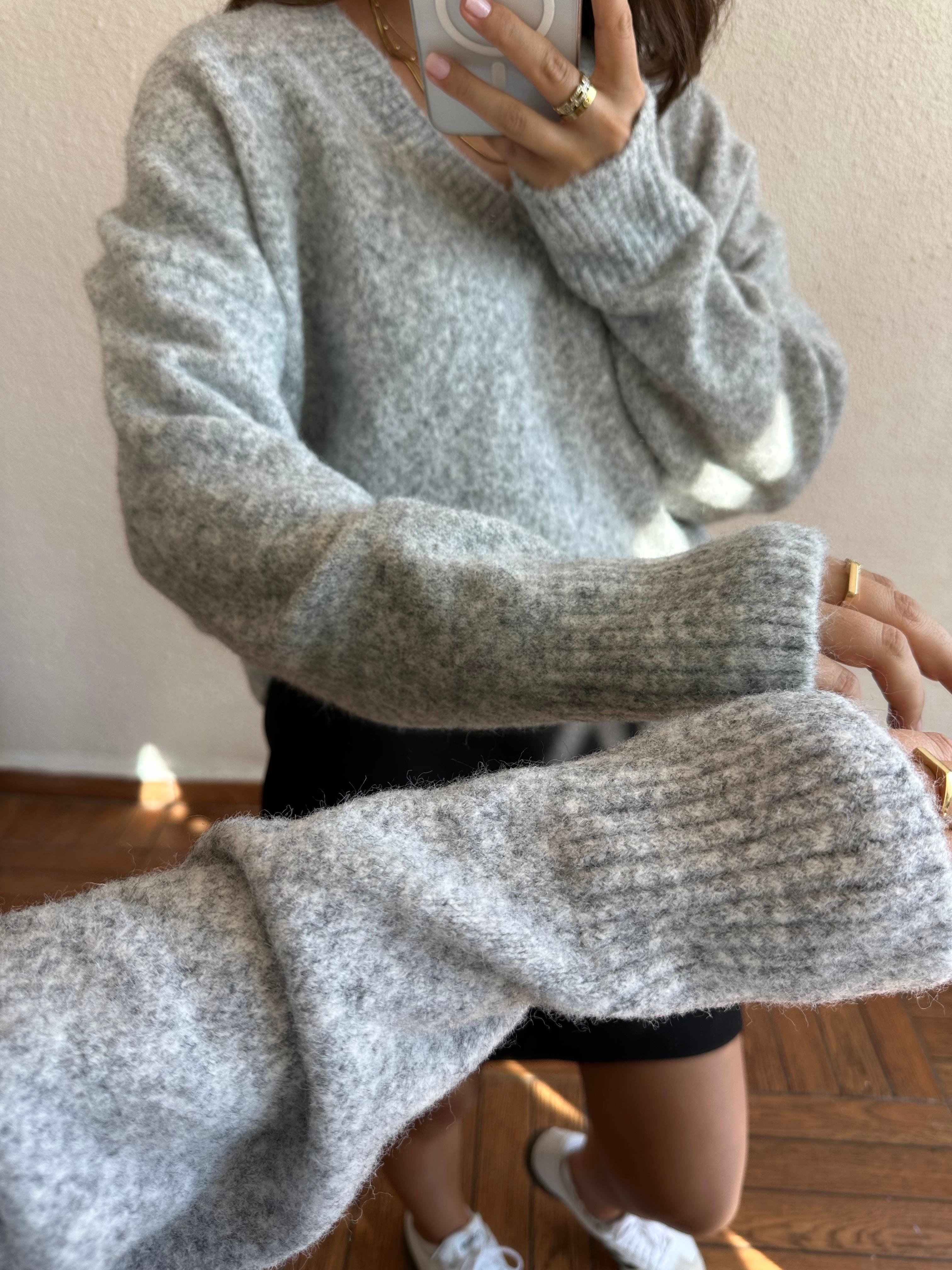 V Yaka Oversize Kazak - Gri