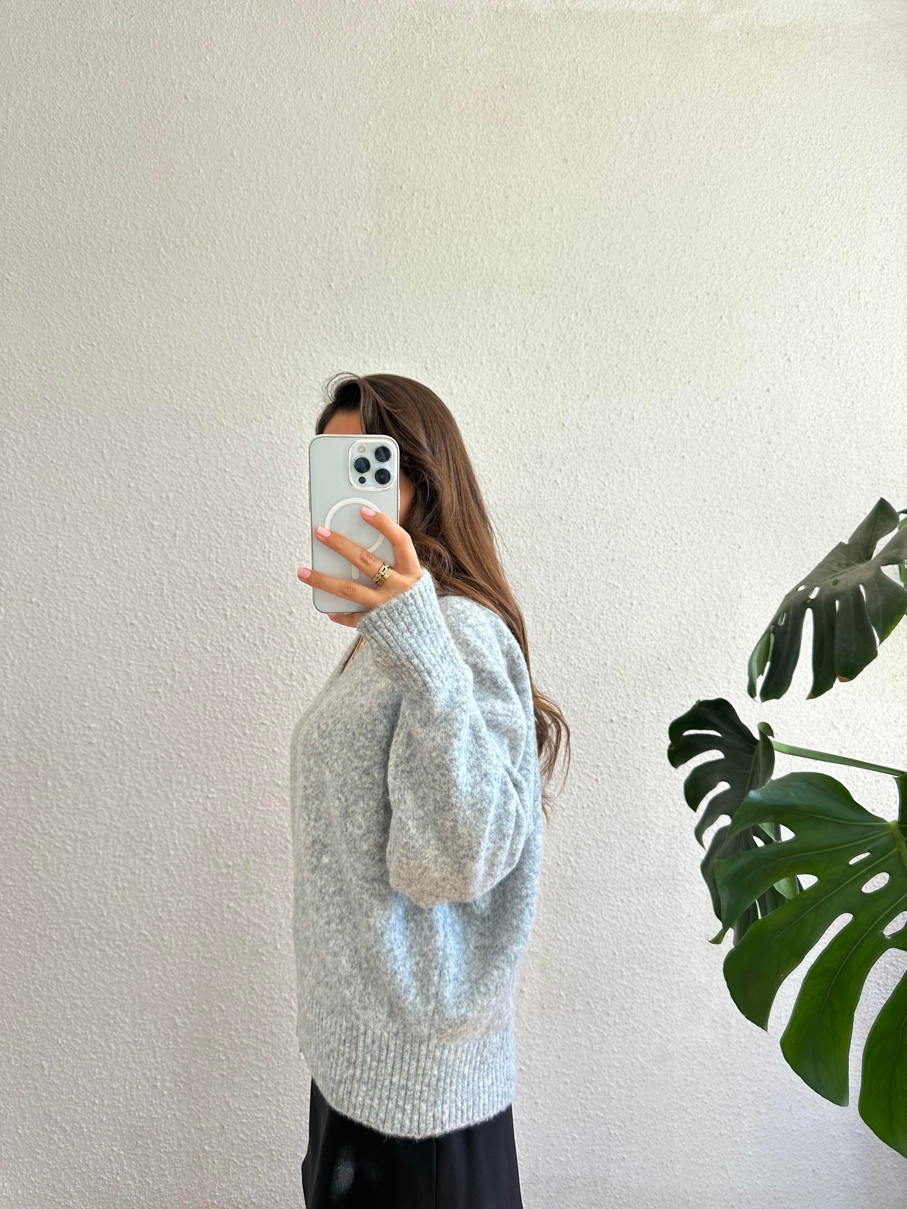V Yaka Oversize Kazak - Gri