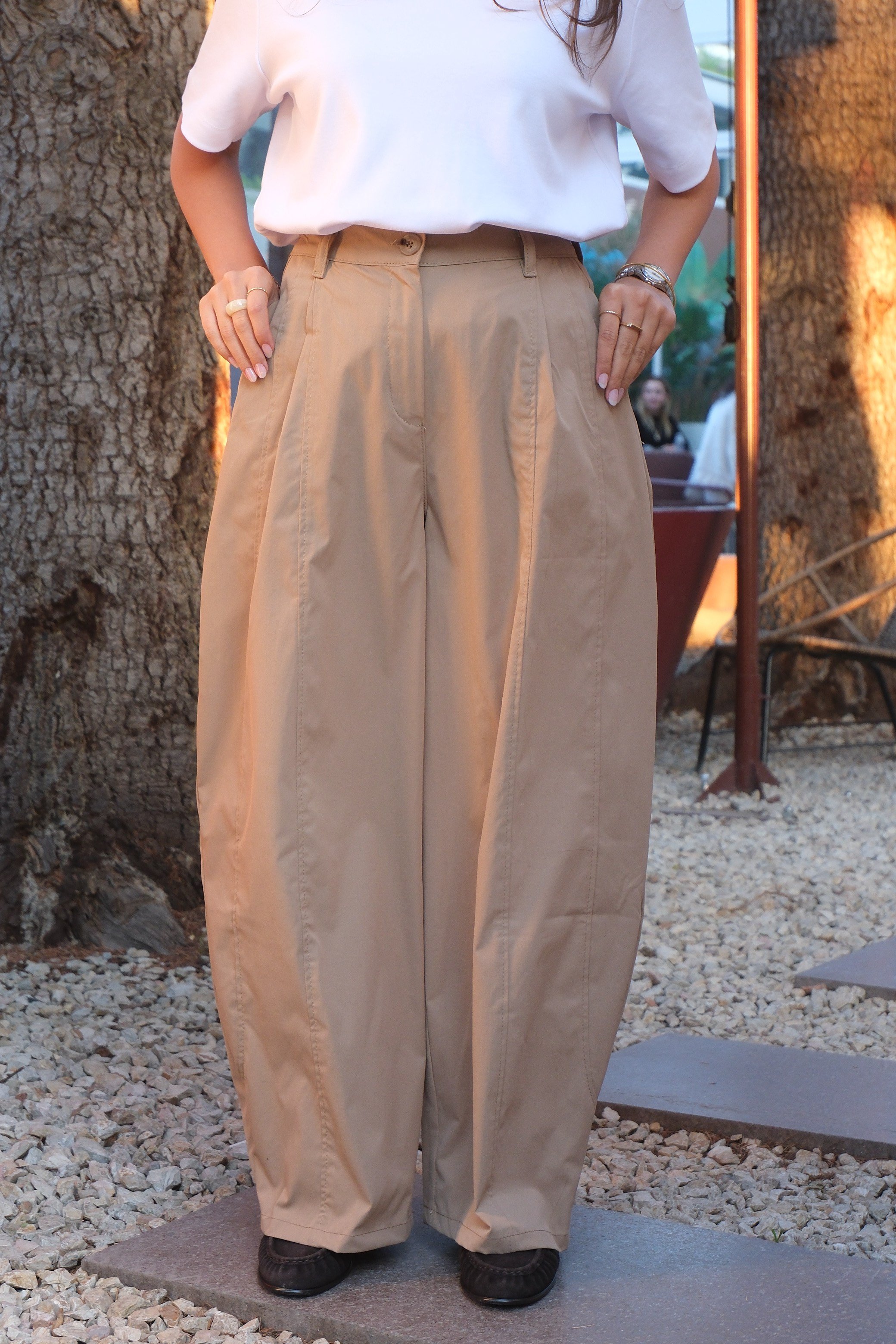 Yüksek Bel Barrel Pantolon - Camel Bej