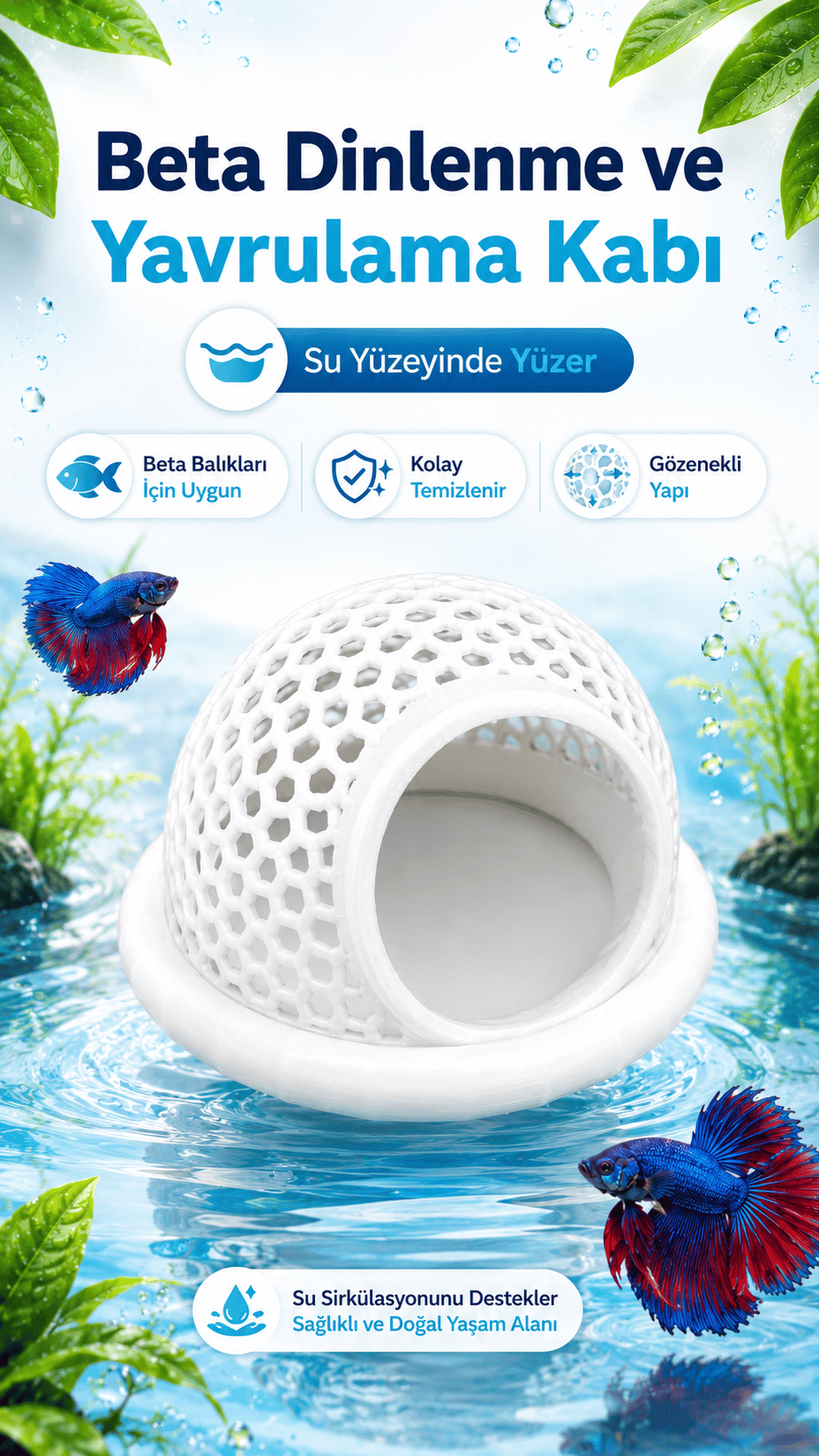 Akvaryum Beta Dinlenme Ve Yavrulama Kabı (Özel Tasarım Betta Yatağı)