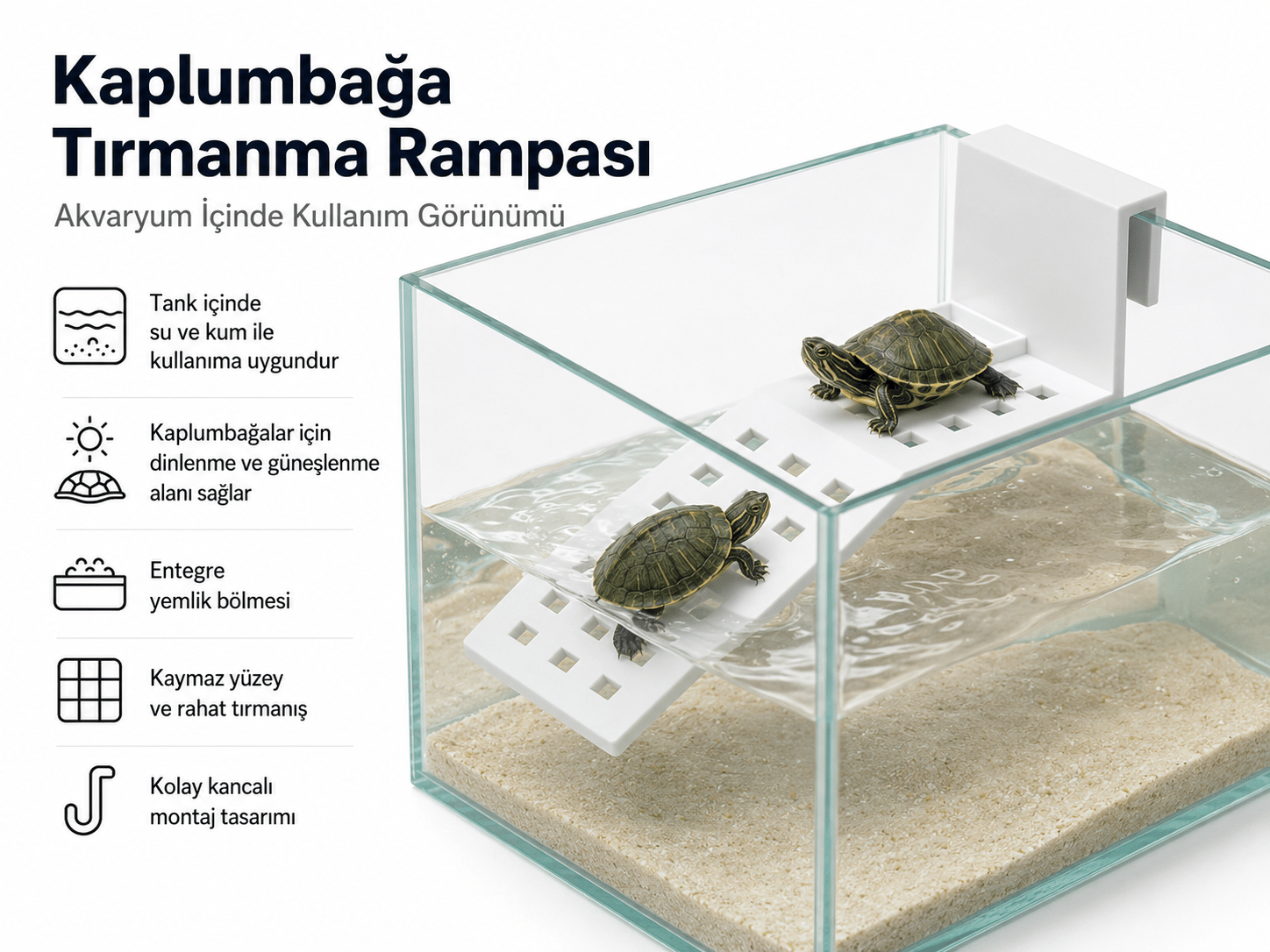 Kaplumbağa Tırmanma Rampası – Akvaryum Dinlenme ve Beslenme Platformu