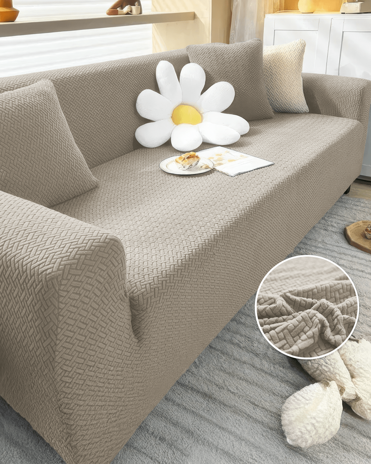 3.3.1.1 Koltuk Örtüsü Koltuk Kılıfı Takımı Lastikli Sofa Cover / Bej