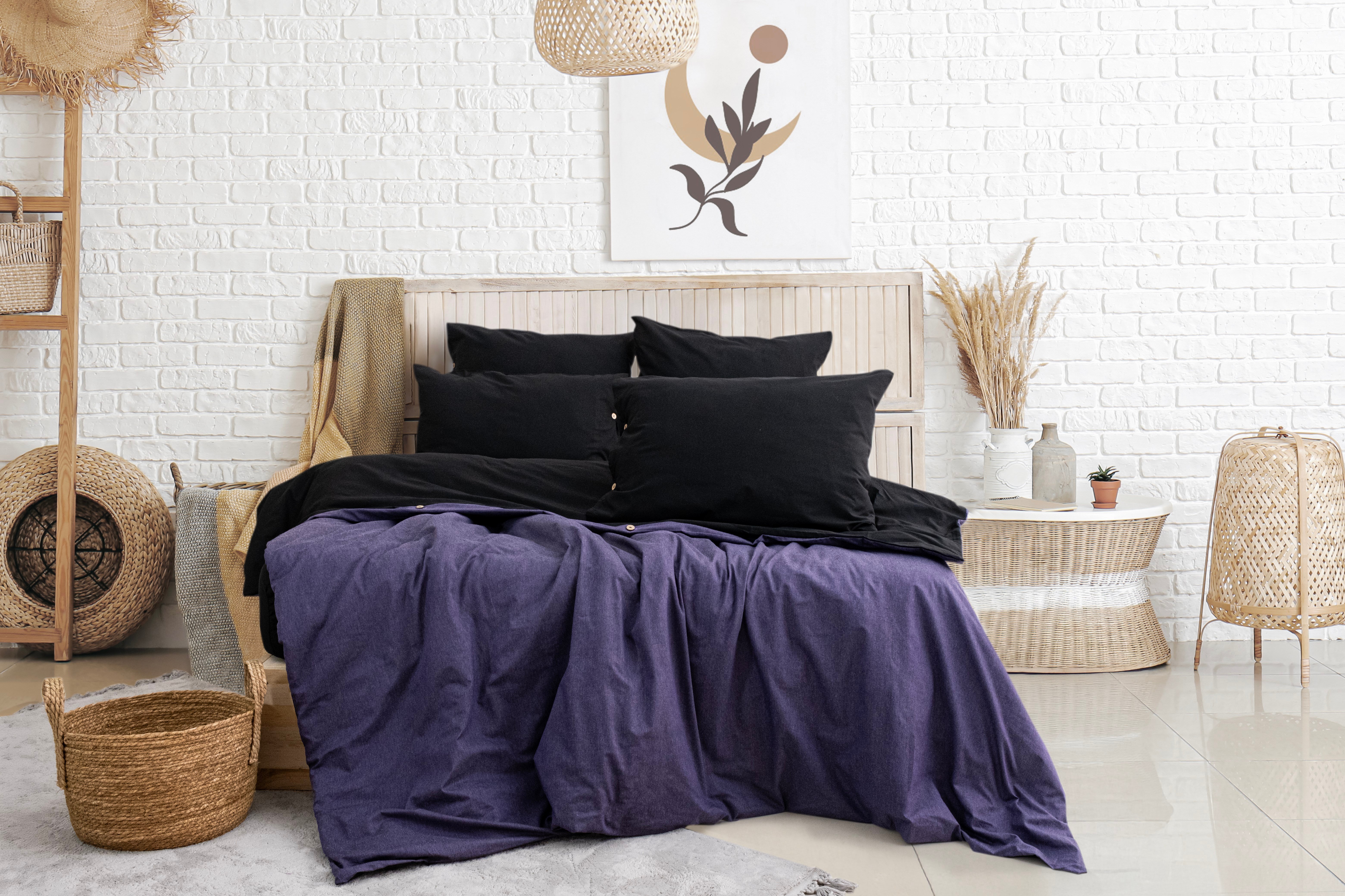 Uyum-Black/Purple Çift Kişilik Nevresim Takımı (Lastikli Çarşaflı)