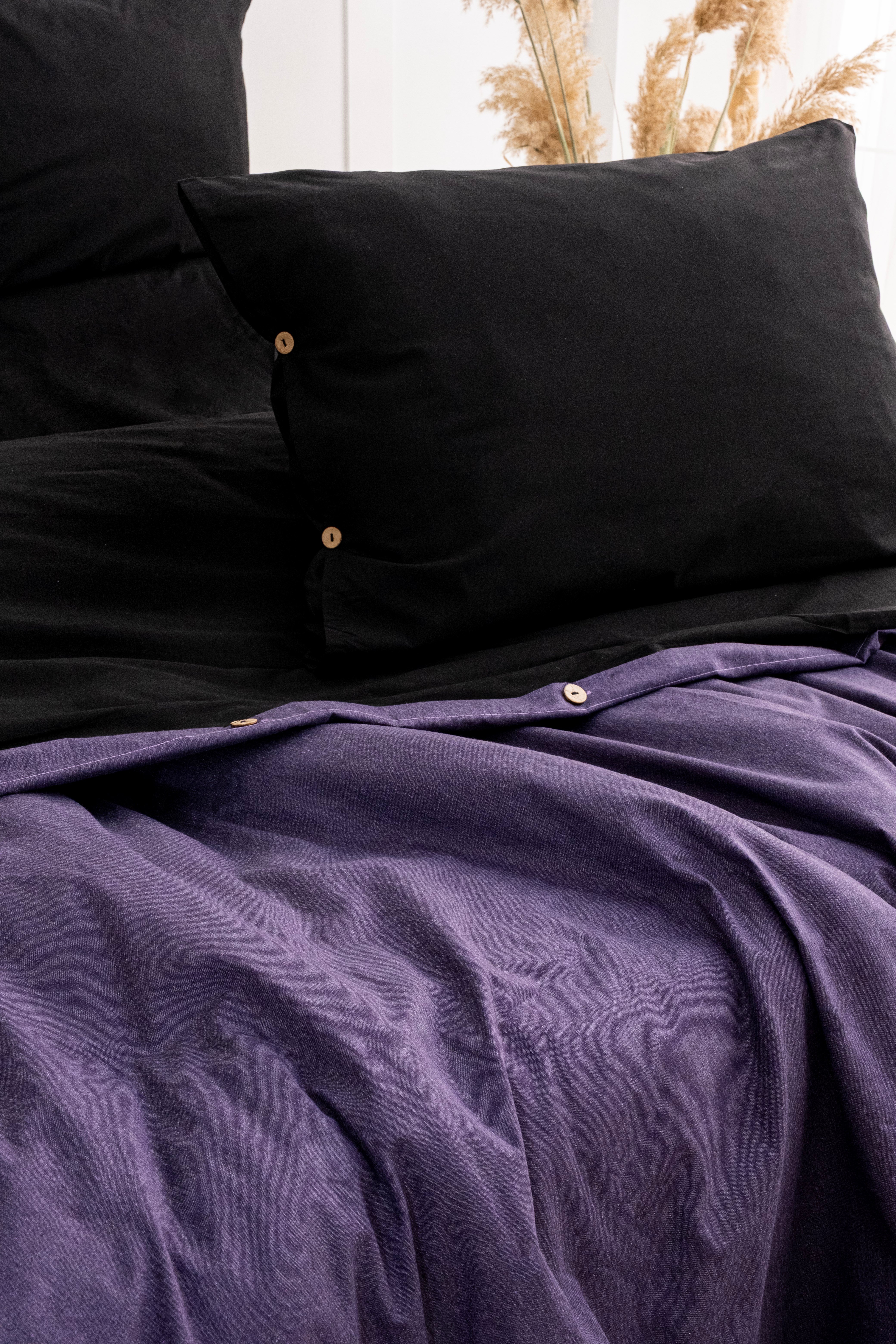 Uyum-Black/Purple Çift Kişilik Nevresim Takımı (Lastikli Çarşaflı)