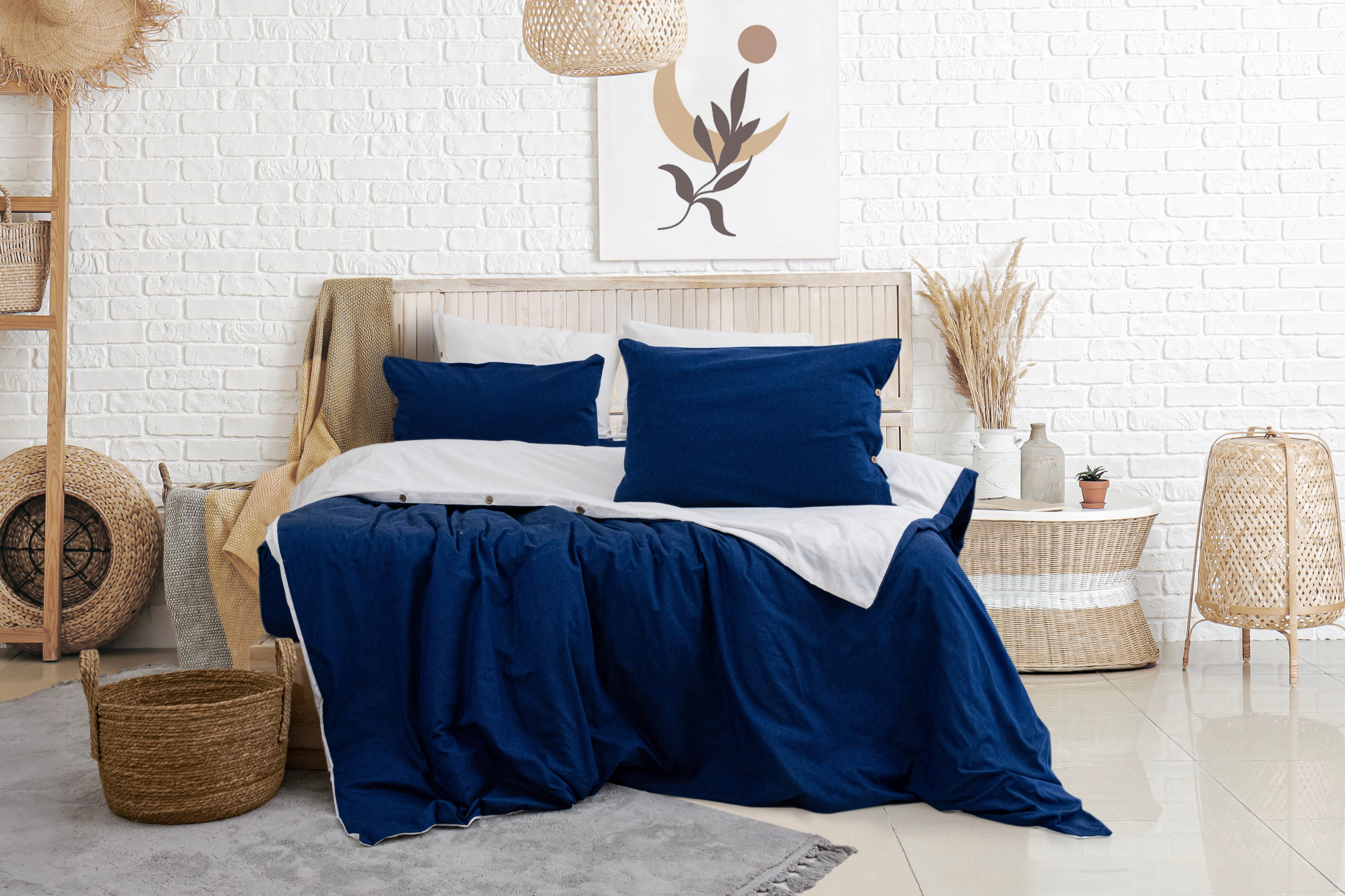 Uyum-Navy Blue/Cream Çift Kişilik Nevresim Takımı (Lastikli Çarşaflı)