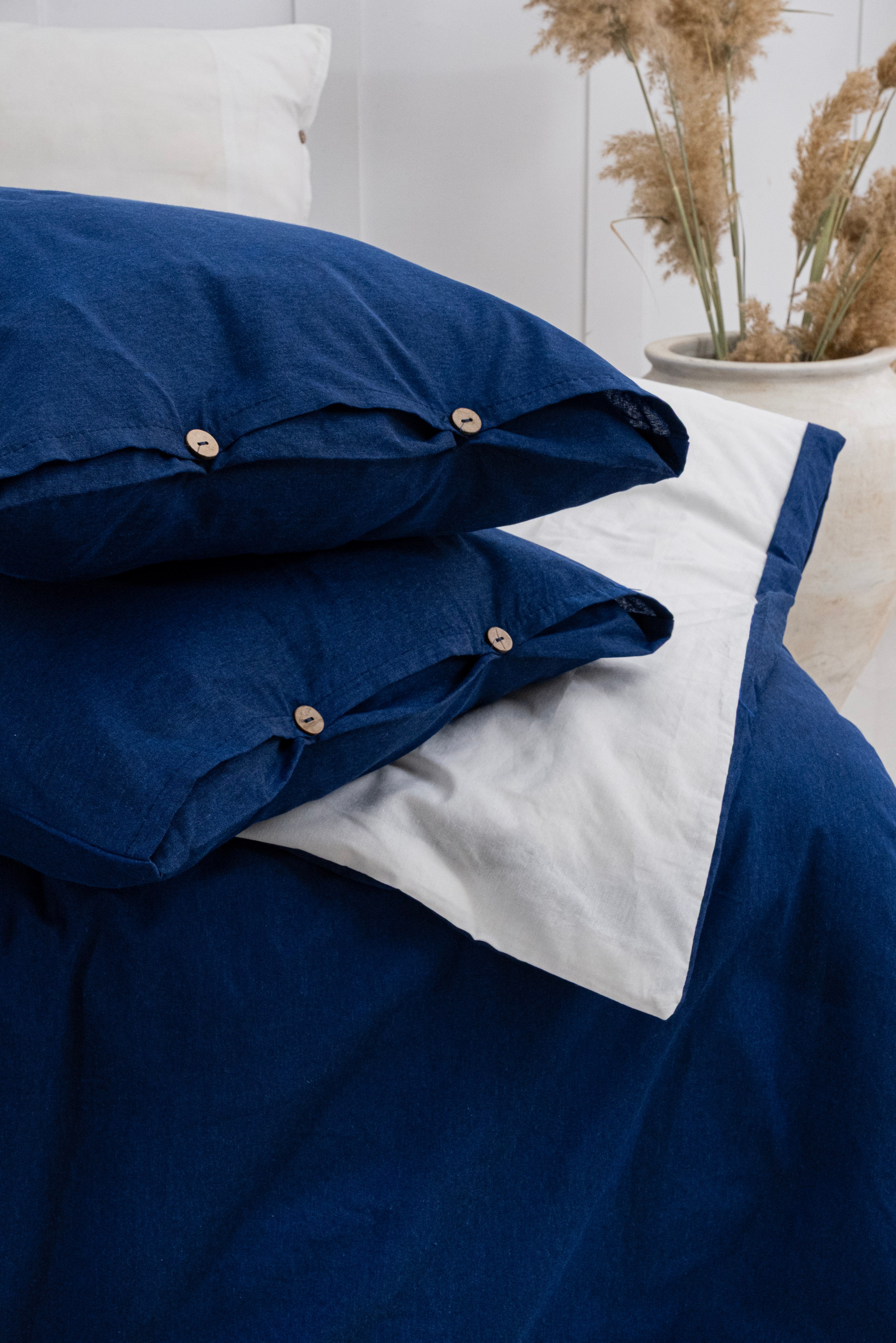 Uyum-Navy Blue/Cream Çift Kişilik Nevresim Takımı (Lastikli Çarşaflı)
