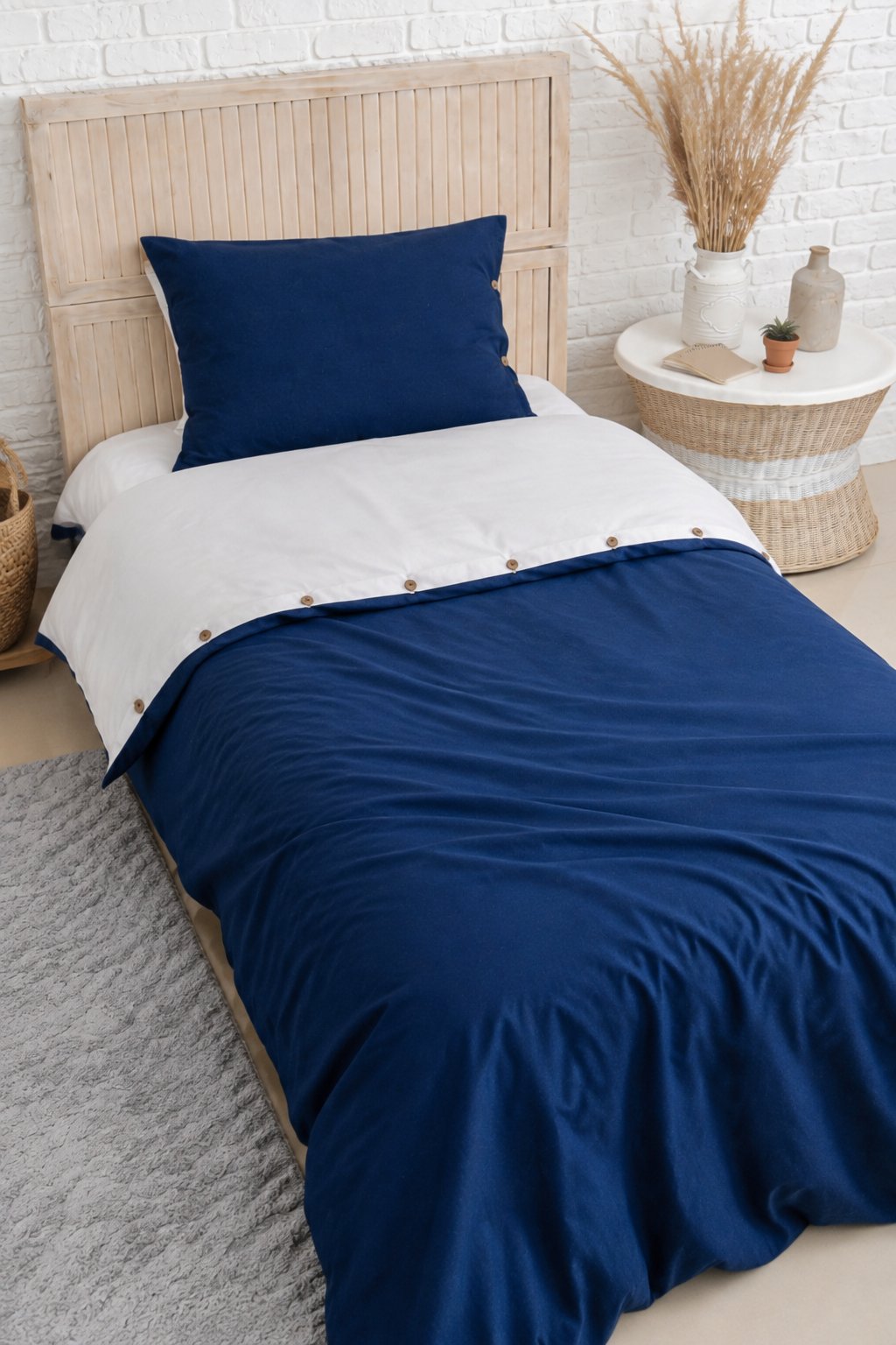 Uyum-Navy Blue/Cream Tek Kişilik Nevresim Takımı (Lastikli Çarşaflı)