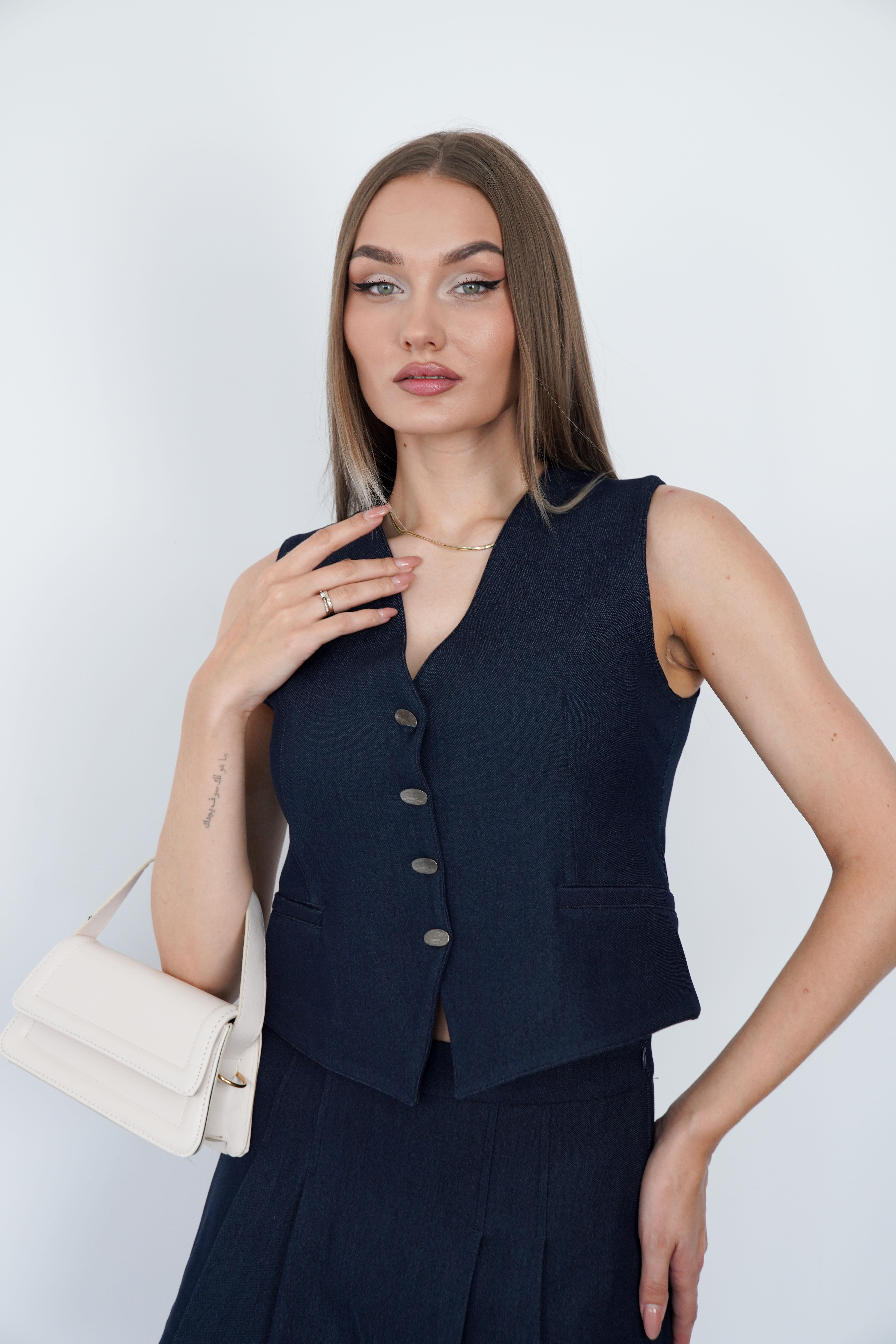Denim Görünümlü Şort Etek