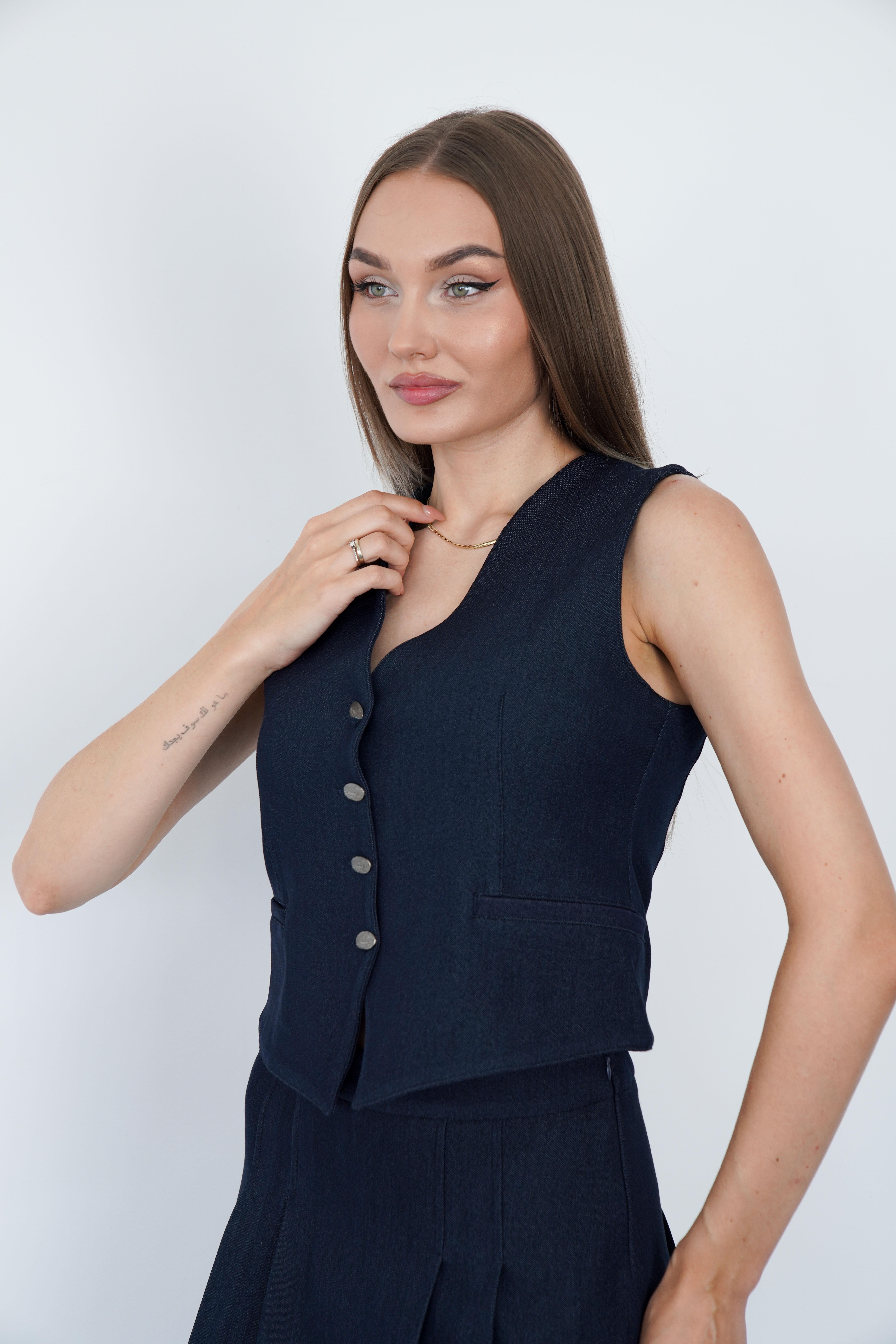 Denim Görünümlü Yelek