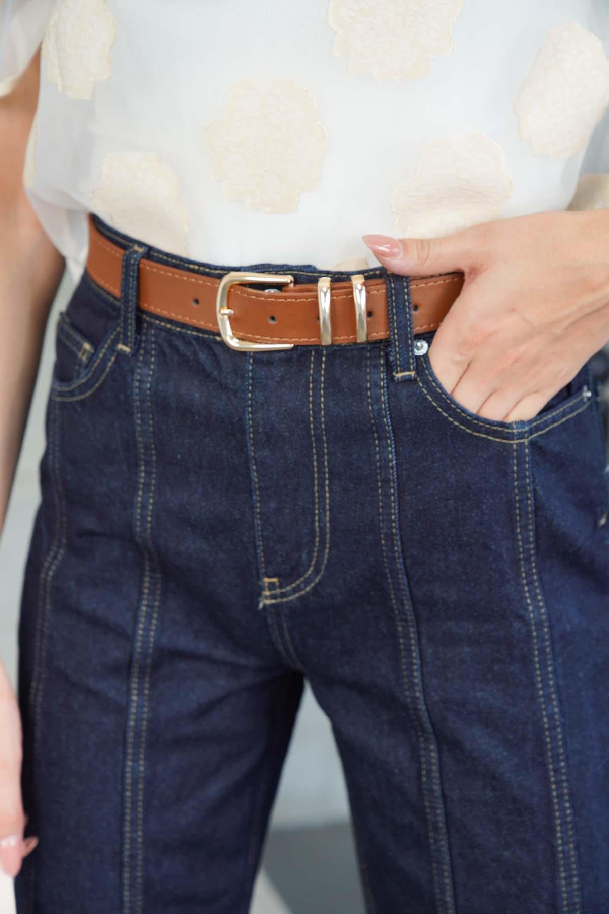 Önü Dikişli Denim Pantolon Koyu Lacivert