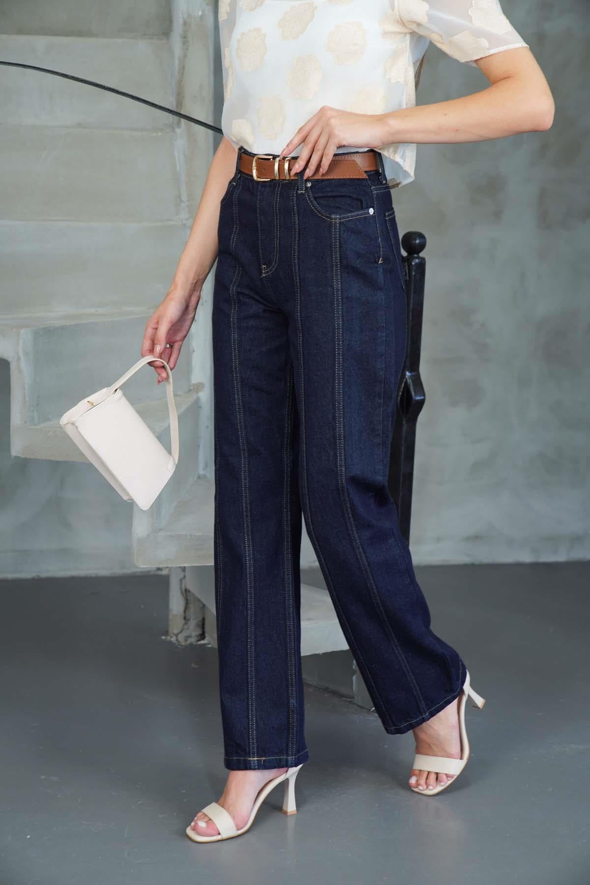 Önü Dikişli Denim Pantolon Koyu Lacivert