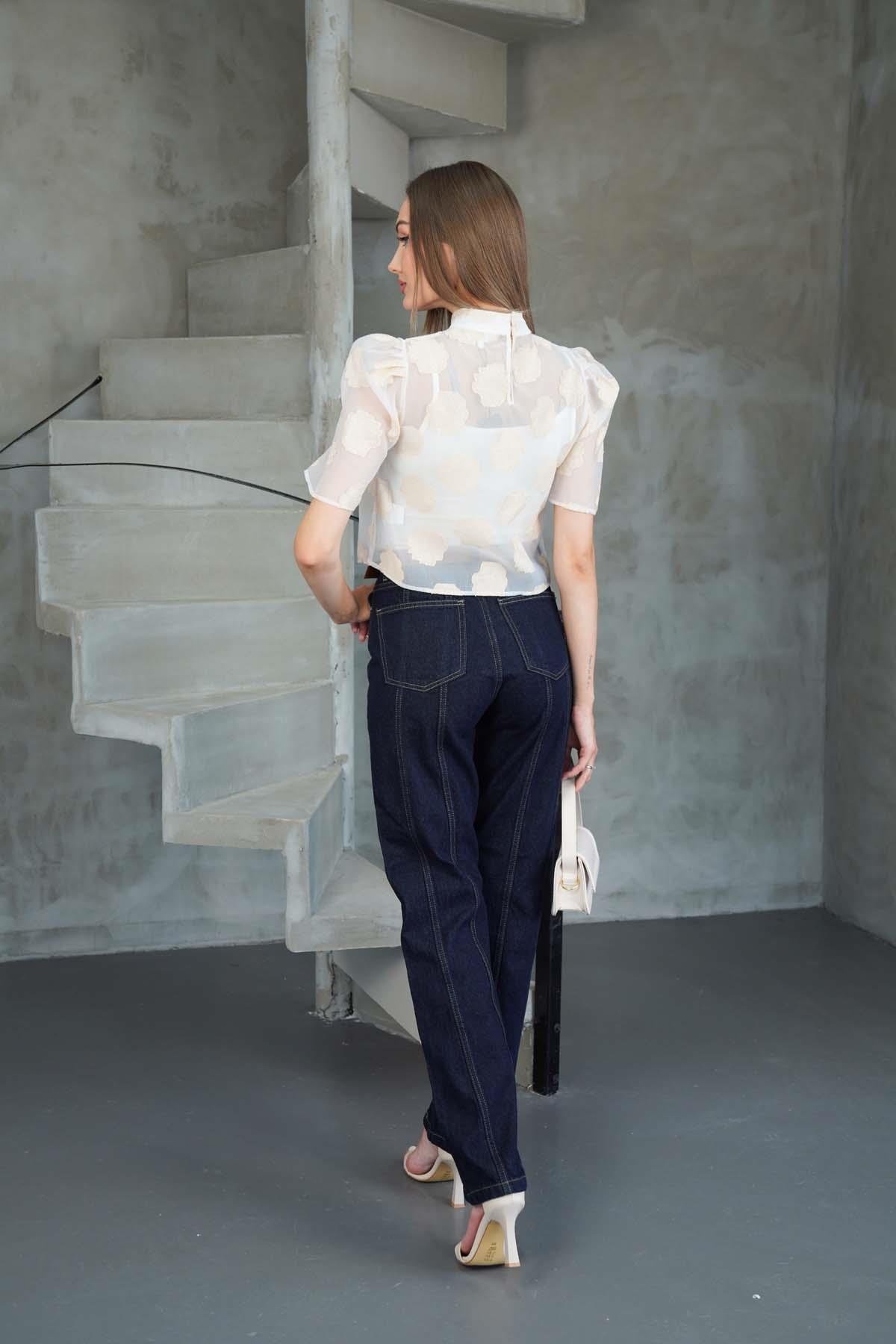 Önü Dikişli Denim Pantolon Koyu Lacivert