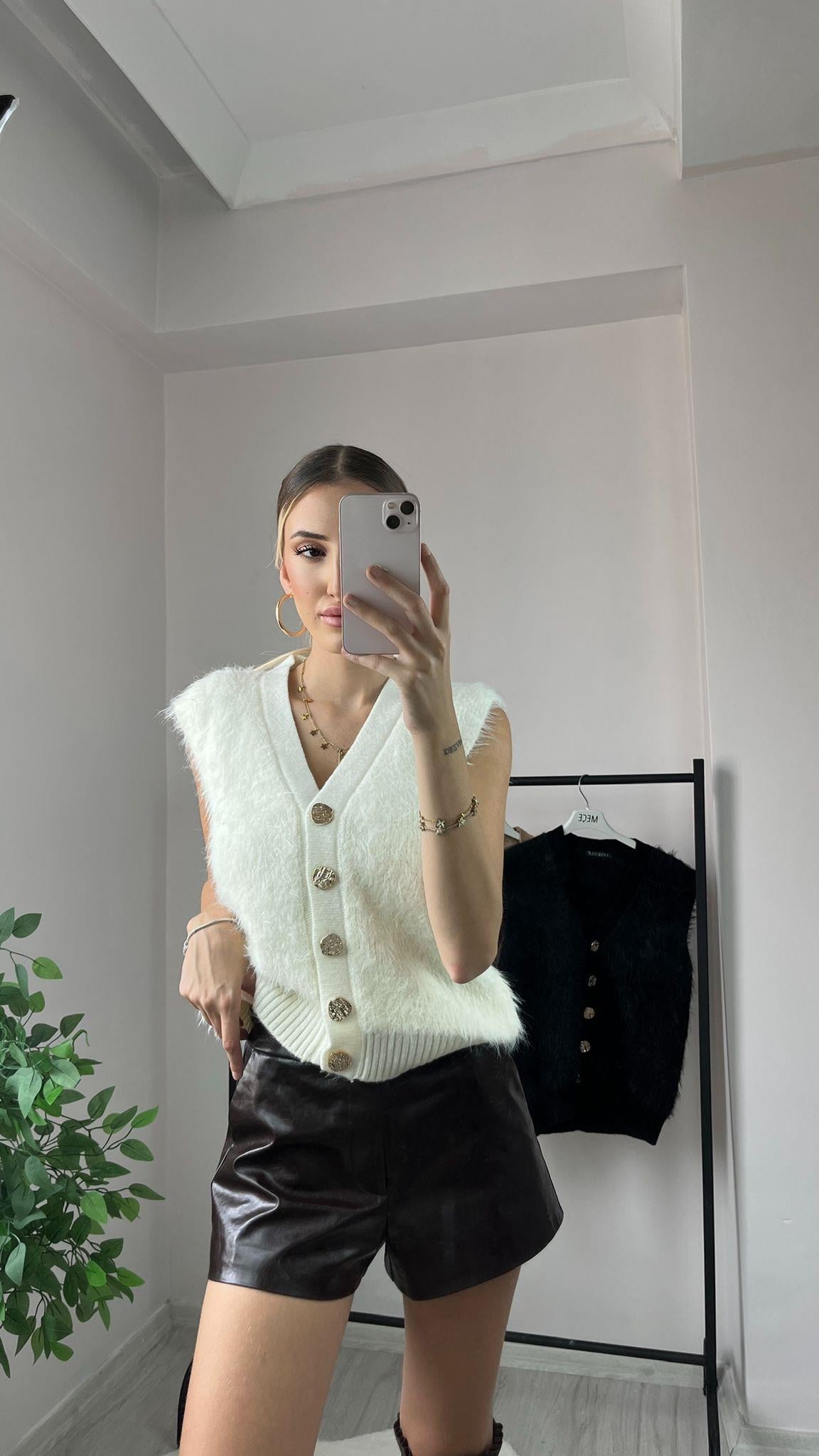 Peluş Yelek Beyaz