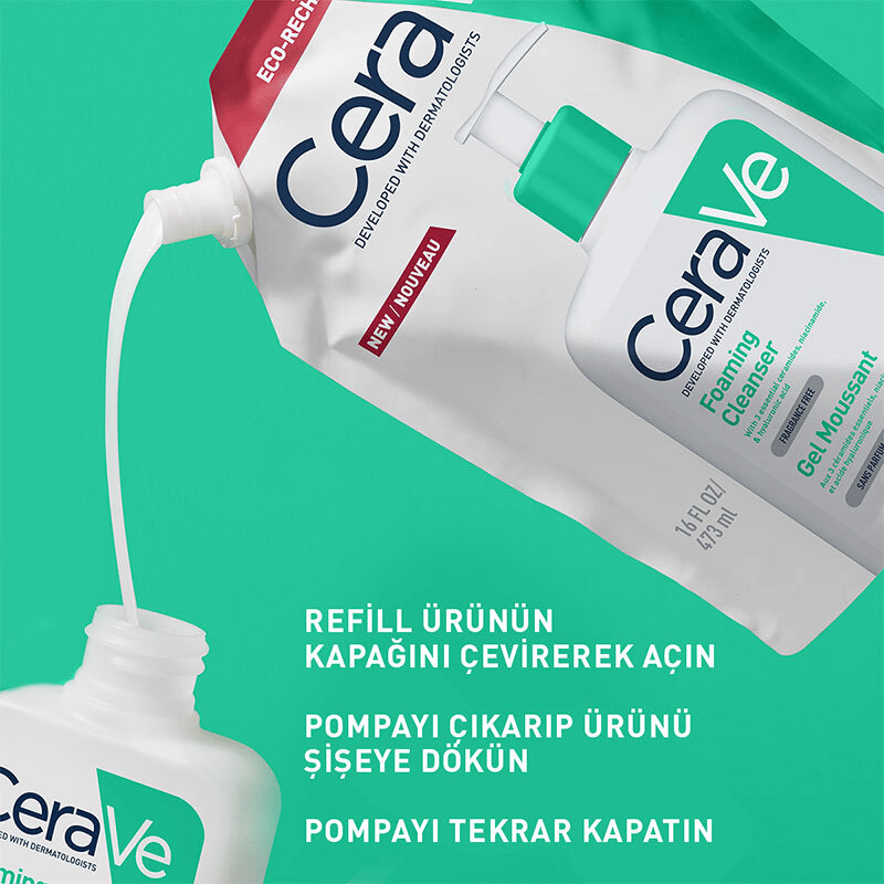 CeraVe Normal Ve Yağlı Ciltler İçin Köpüren Temizleyici 473 ml - Refill